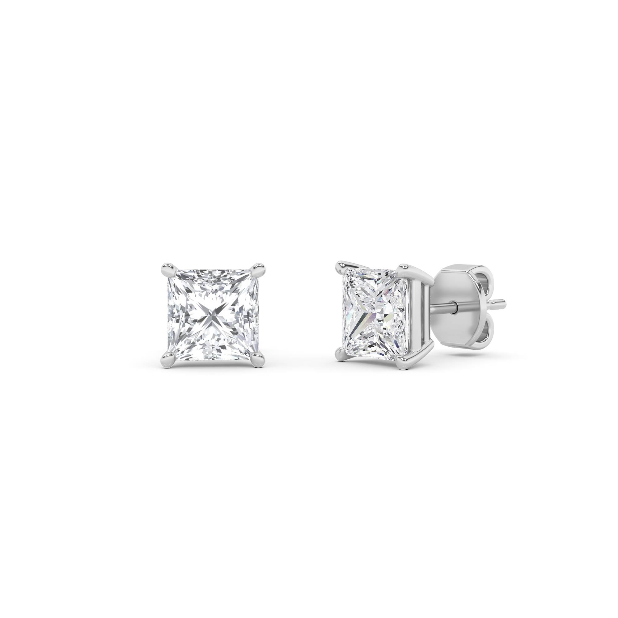 Classic 4 Prong Princess Lab Grown Diamond Stud Earring in 9K White Gold