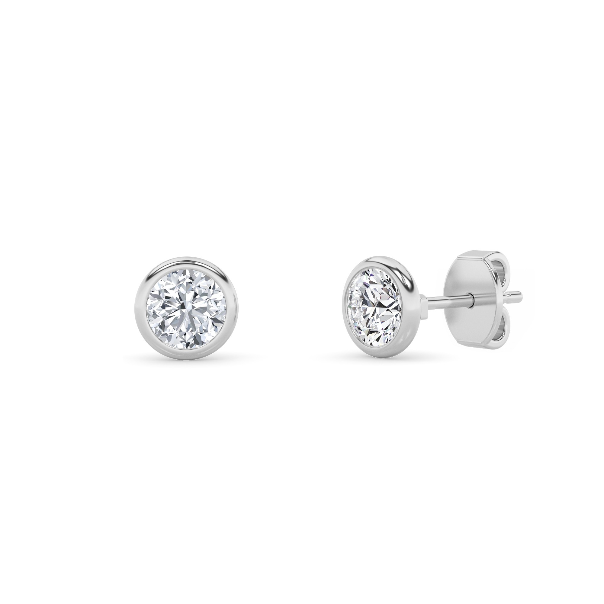 Classic Bezel Set Round Natural Diamond Stud Earring in 9K White Gold