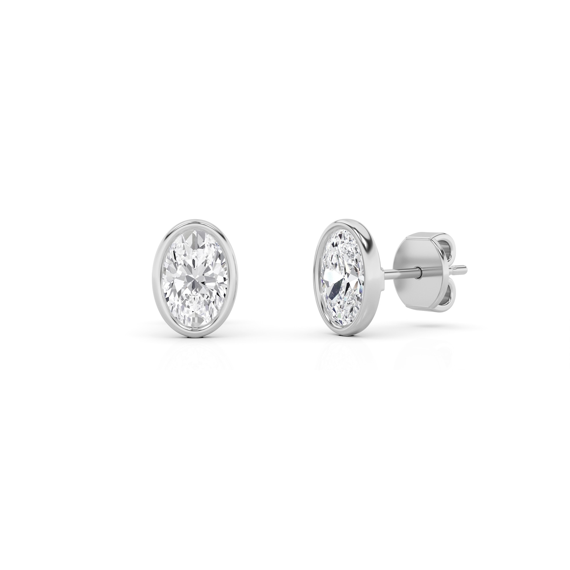 Classic Bezel Set Oval Lab Grown Diamond Stud Earring in 9K White Gold