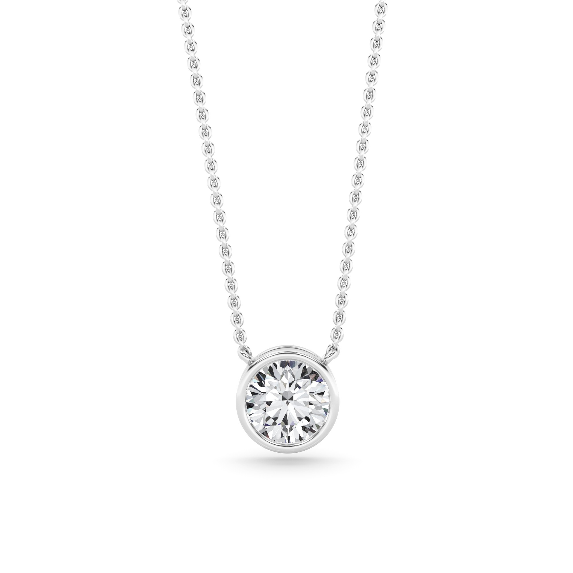 Classic Bezel Setting  Round Cut Lab Grown Diamond Solitaire Pendant Necklaces in 9K White Gold