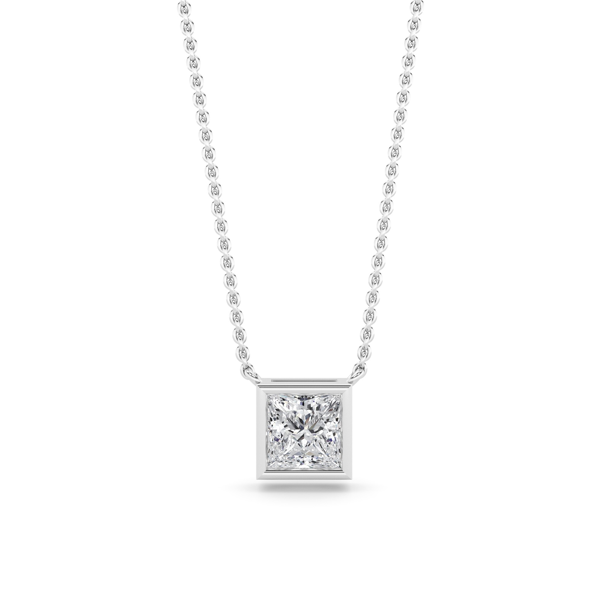 Classic Bezel Setting  Princess Cut Lab Grown Diamond Solitaire Pendant Necklaces in 9K White Gold