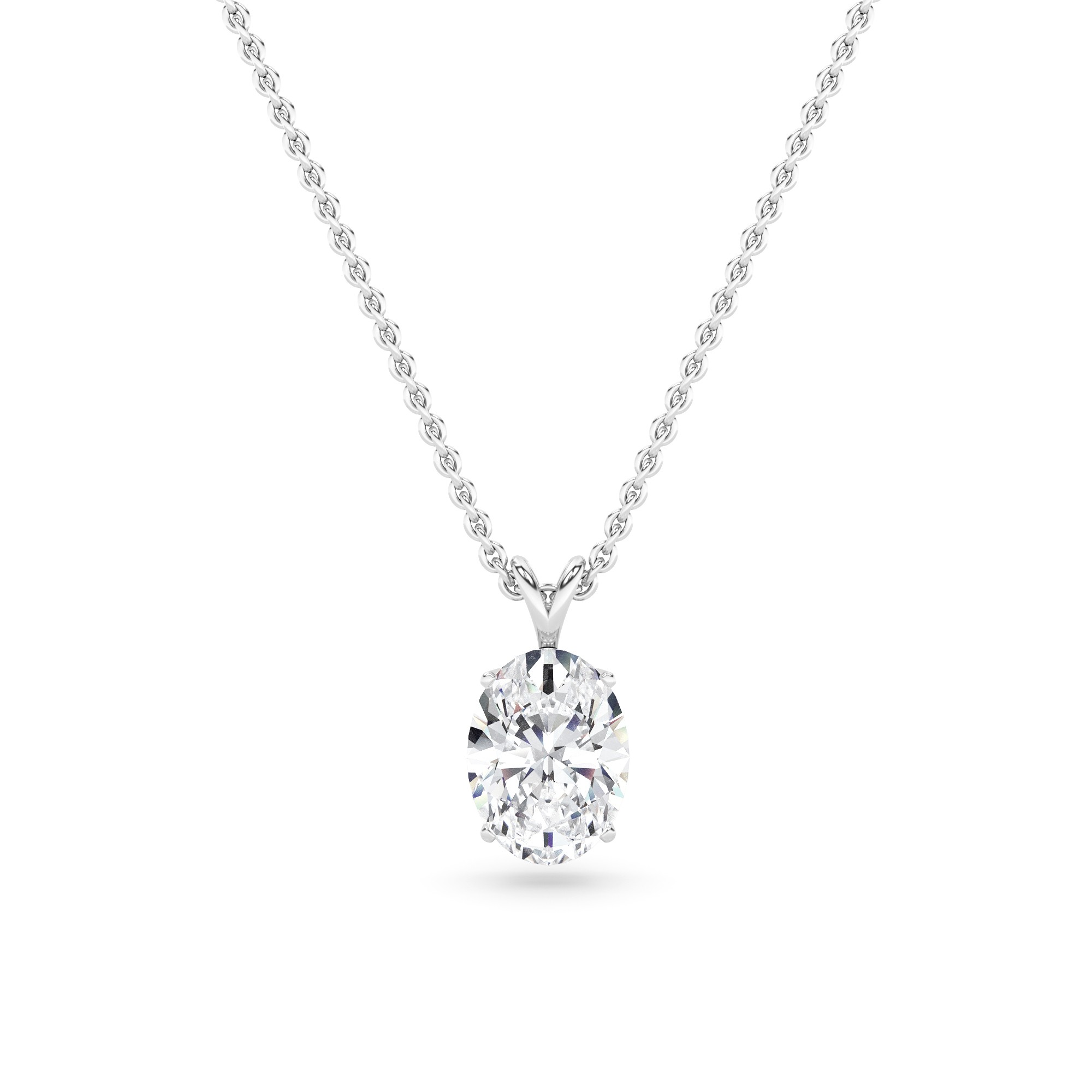 Classic Split Bale  4 Prong Oval Cut Lab Grown Diamond Solitaire Pendant Necklaces in 9K White Gold