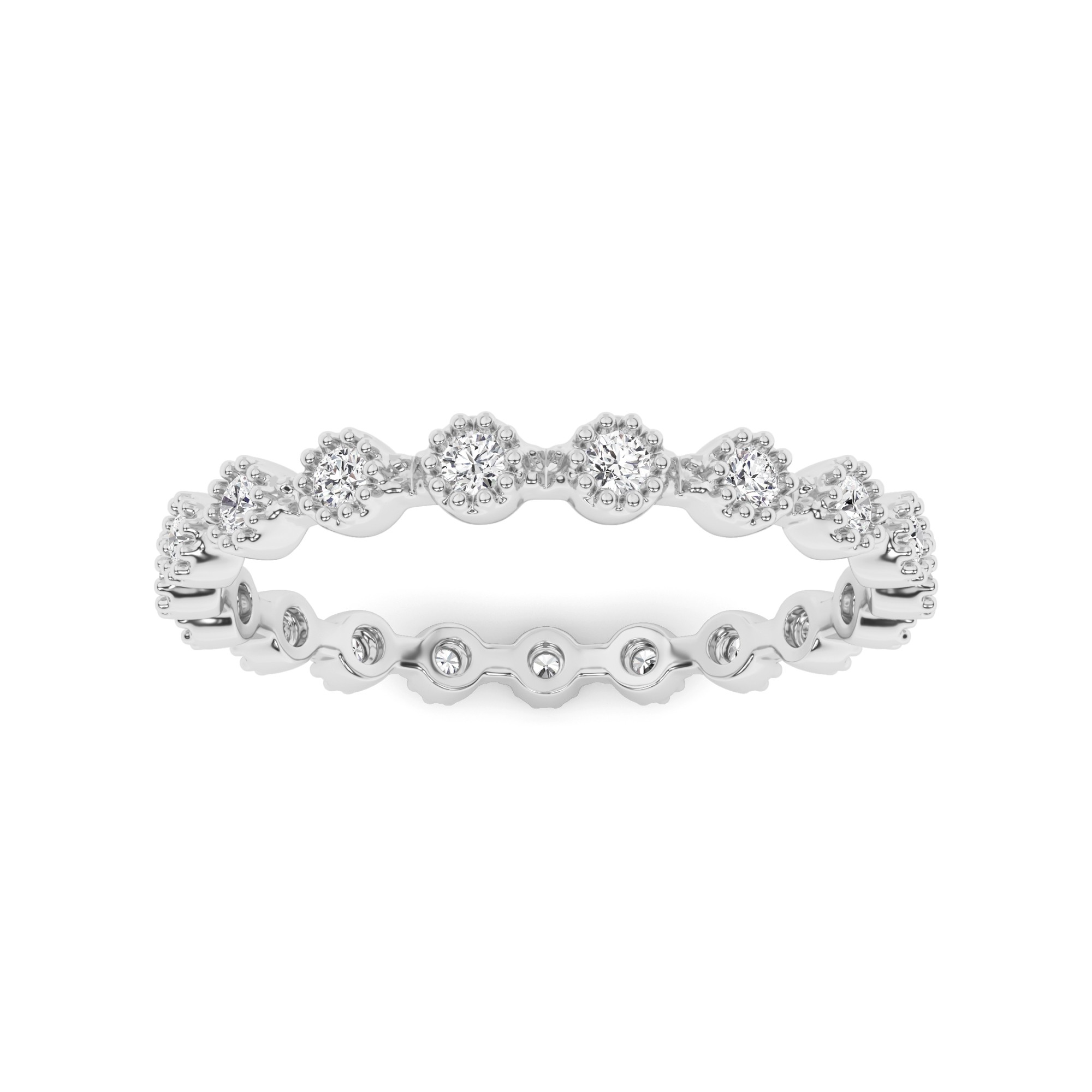 Miligrain Pave Setting Round Cut Full Eternity Ring In 9K White Gold