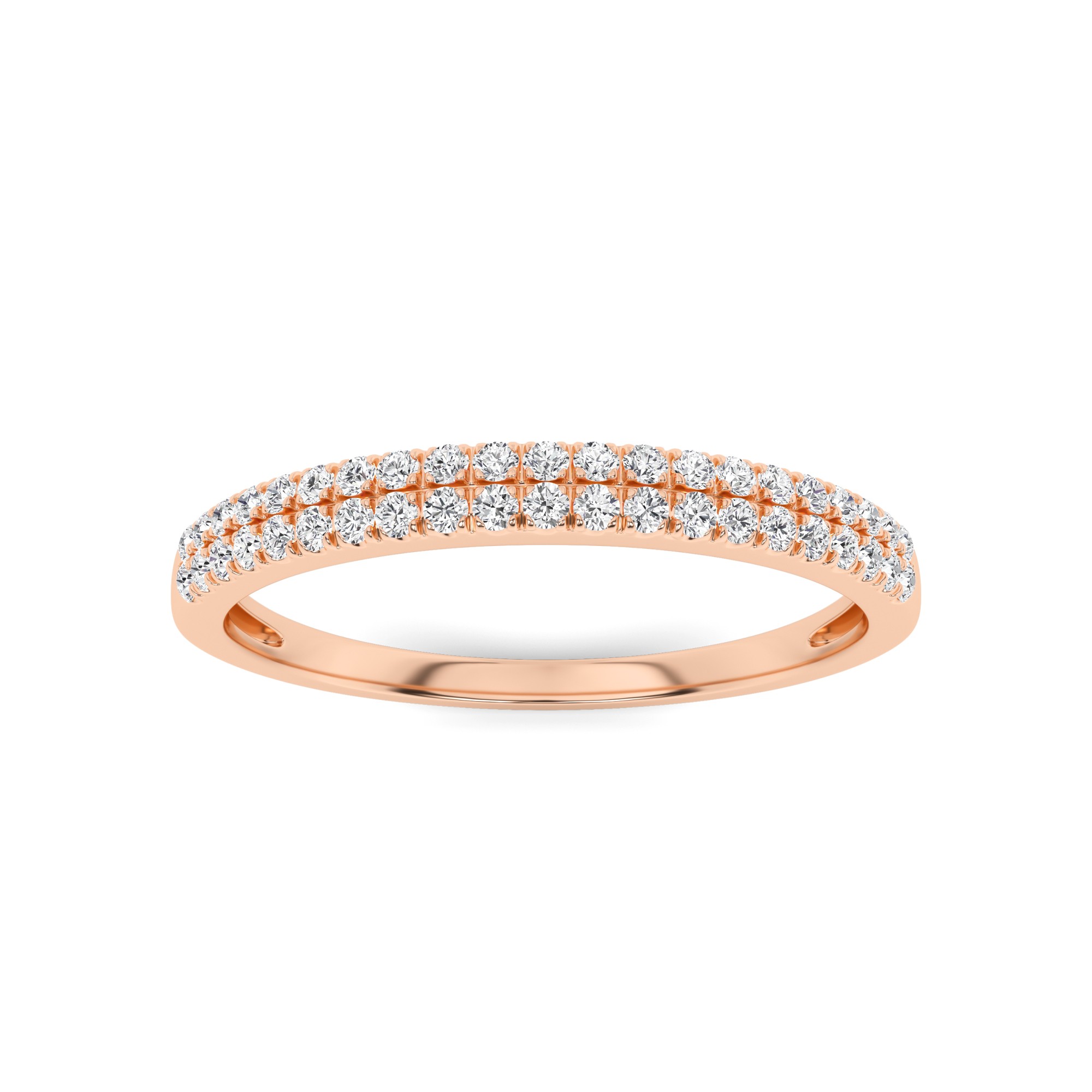 Classic Two Row Prong Set Round Cut Half Eternity Ring In 9K Rose Gold