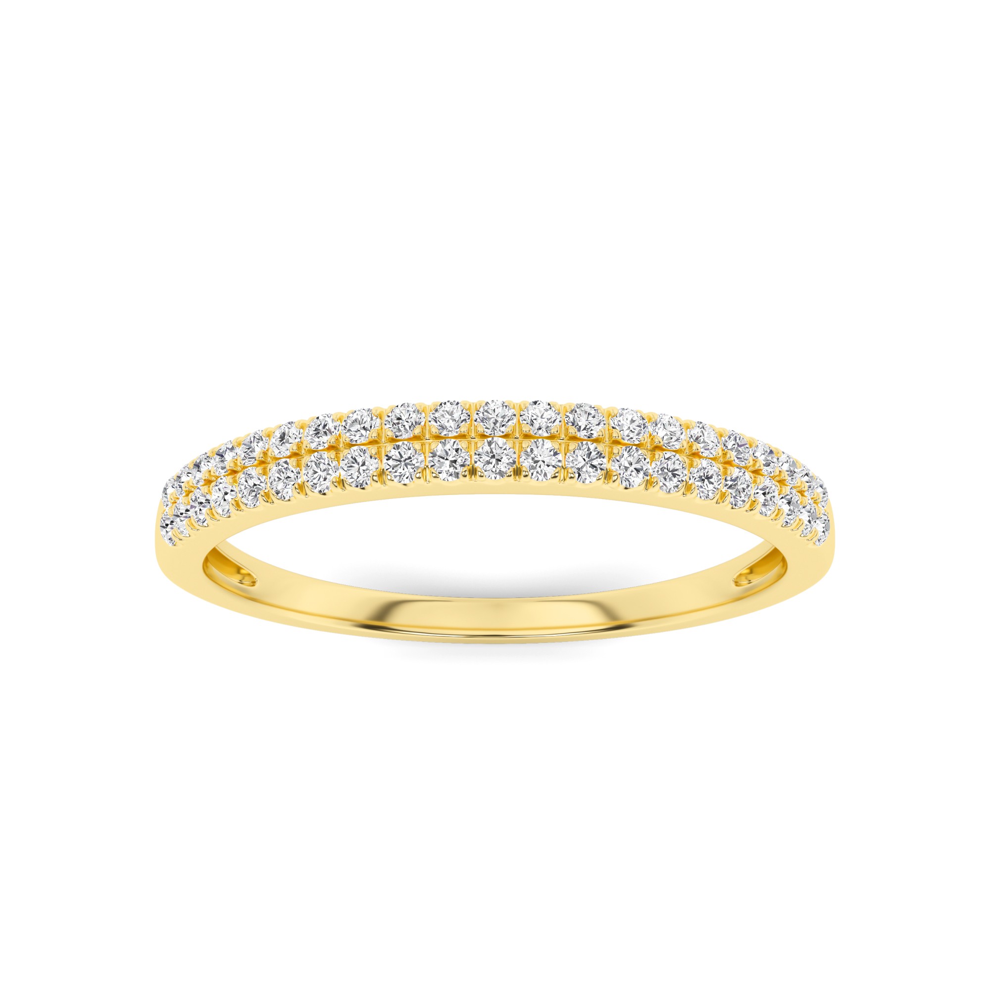 Classic Two Row Prong Set Round Cut Half Eternity Ring In 9K Yellow Gold