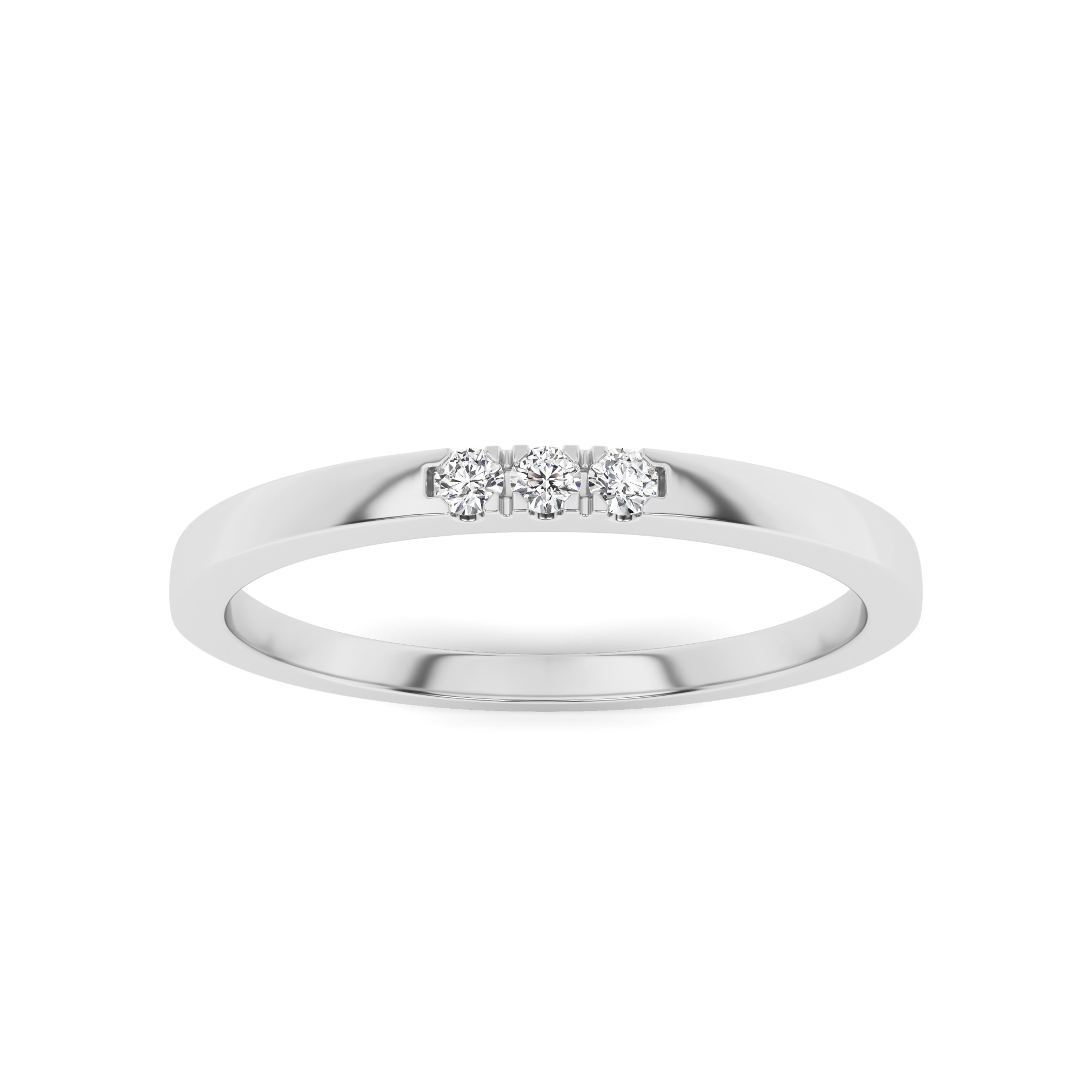 Three Stone French Set Round Cut Half Eternity Ring In 9K White Gold