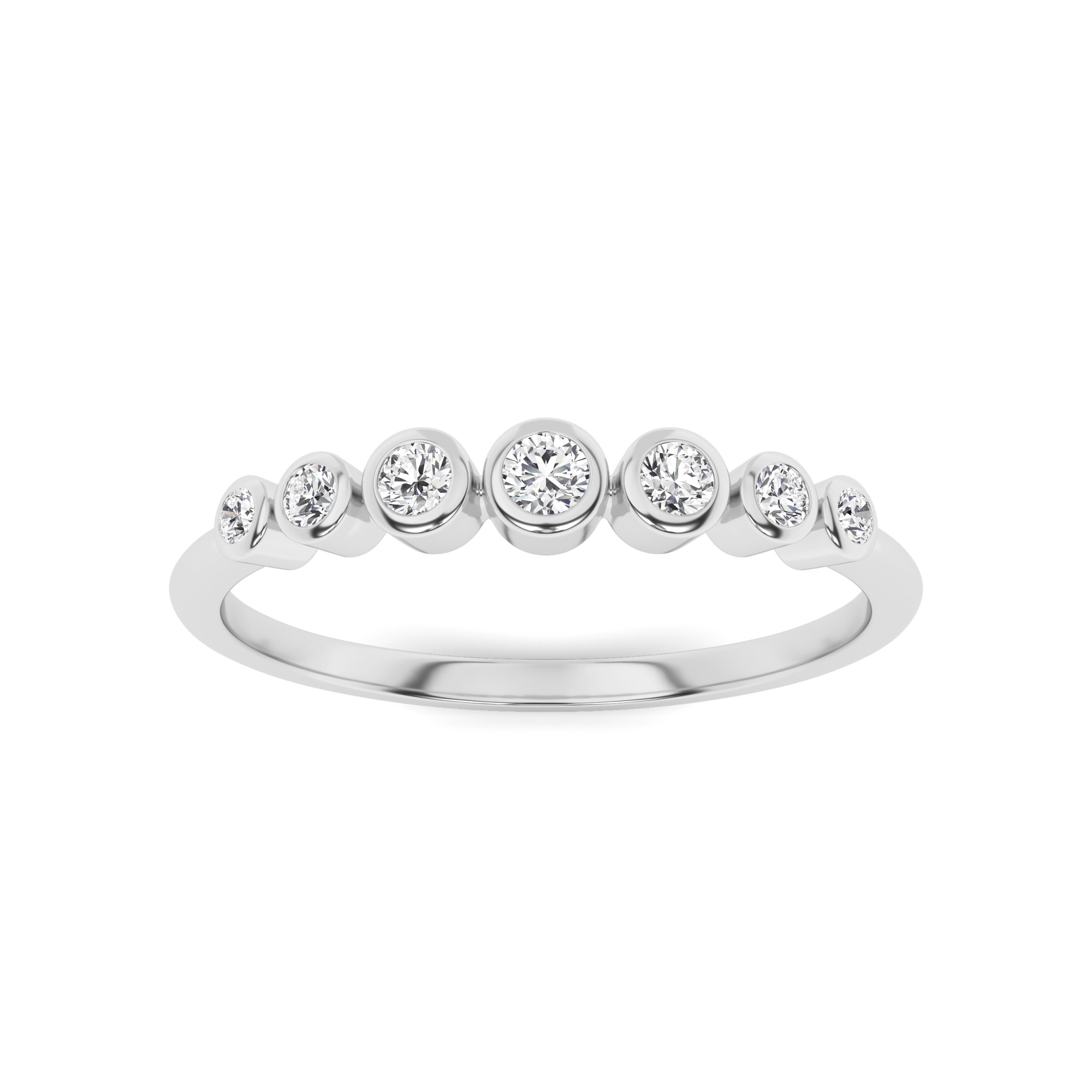 Bezel Set Round Cut Half Eternity Ring In 9K White Gold