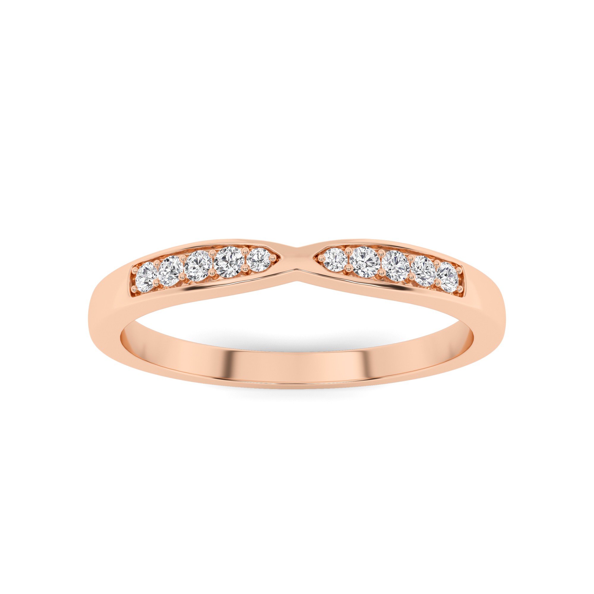 Flat Comfort channel Setting Round Cut Half Eternity Ring In 9K Rose Gold