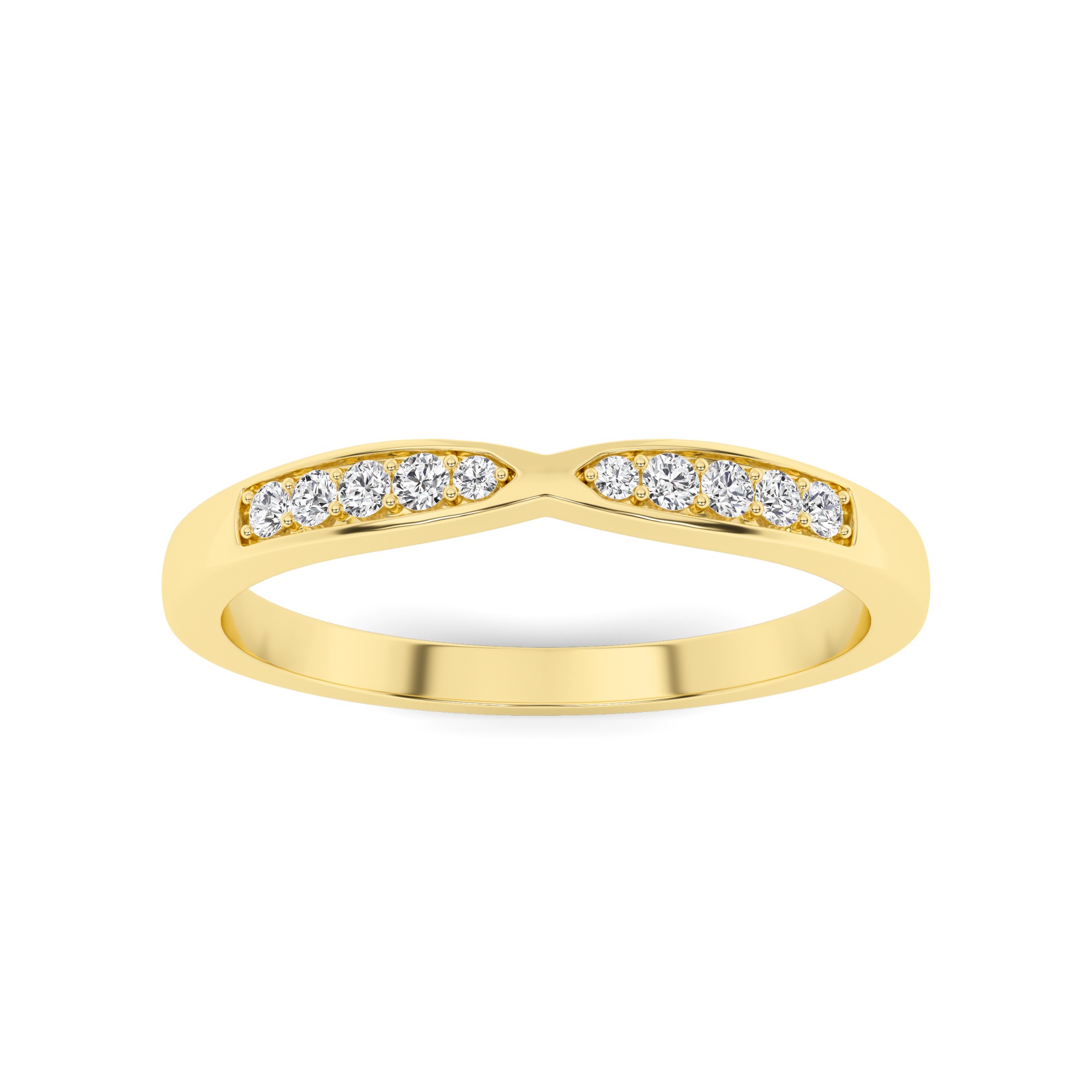 Flat Comfort channel Setting Round Cut Half Eternity Ring In 9K Yellow Gold