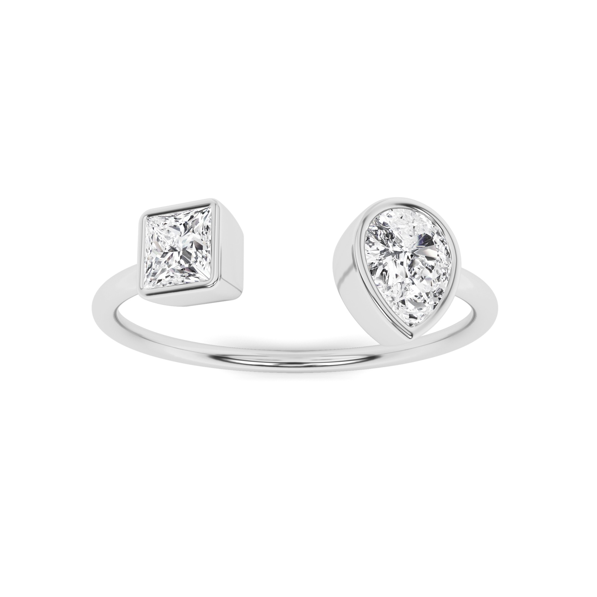 Two Stone Bezel Set Princess And Pear Diamond Engagment Ring