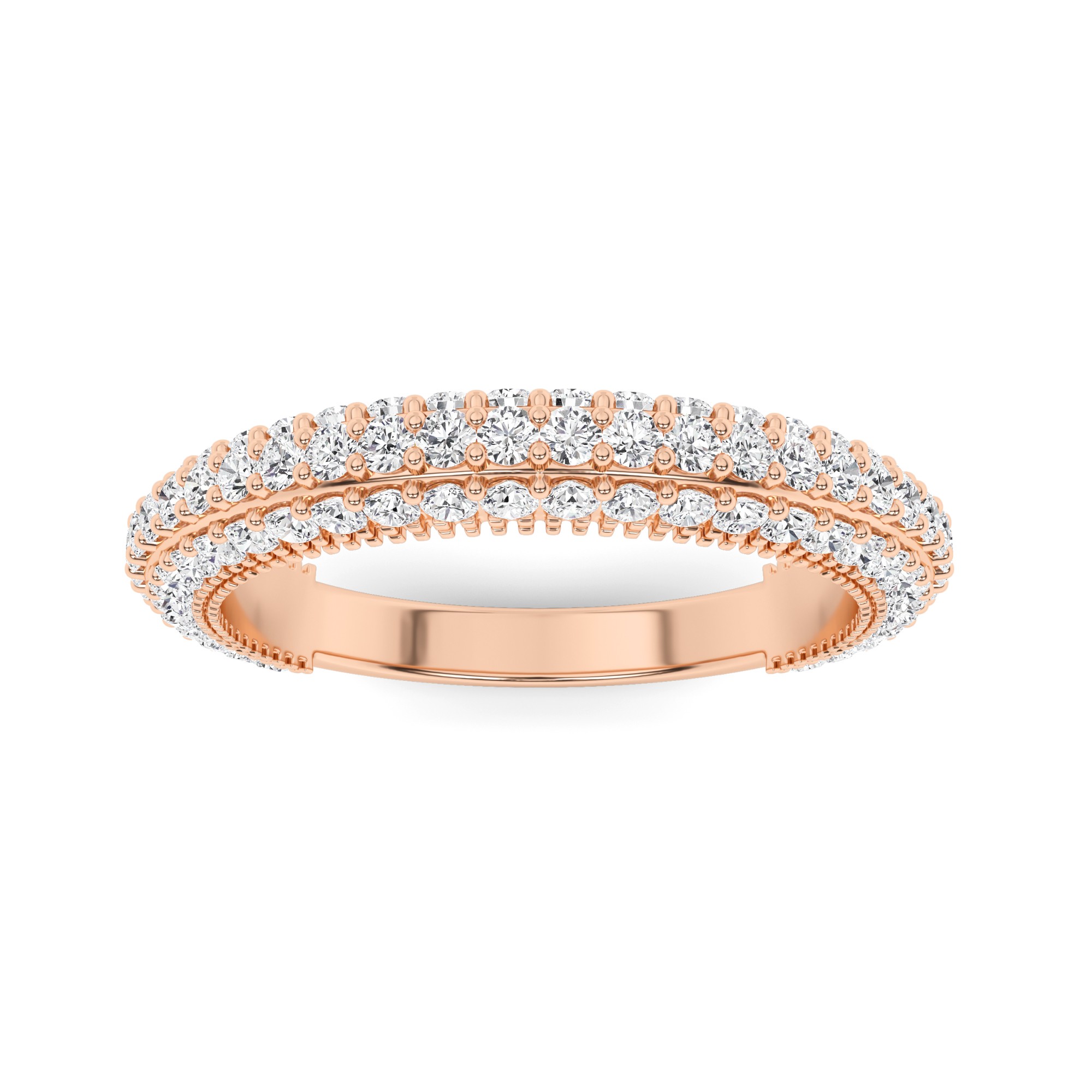 Three Rows Prong Set Round Cut Half Eternity Ring In 9K Rose Gold