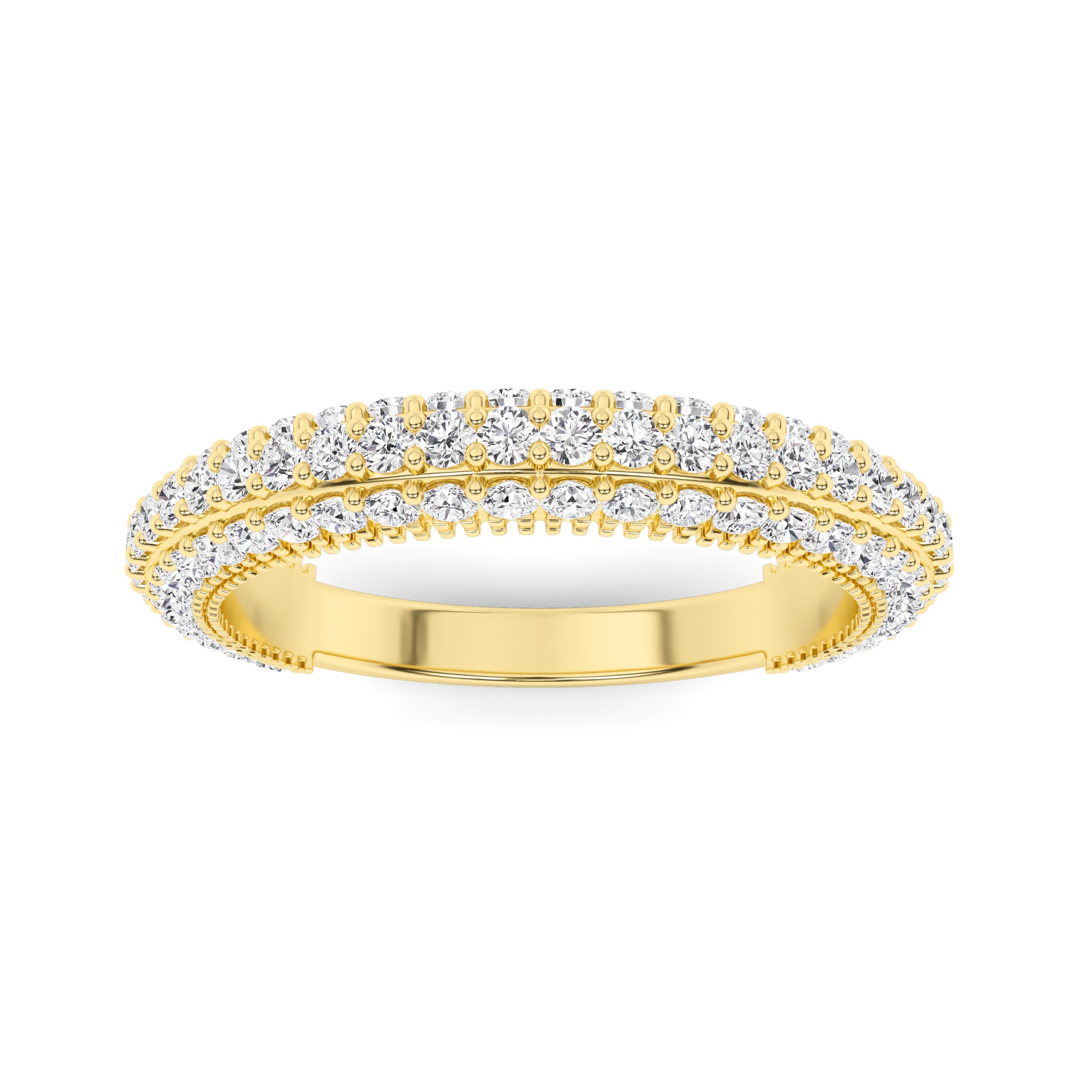 Three Rows Prong Set Round Cut Half Eternity Ring In 9K Yellow Gold