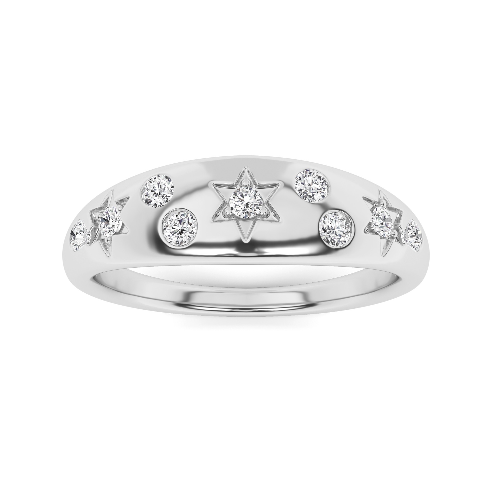 Flush Setting Round Cut Diamond Half Eternity Ring In 9K White Gold