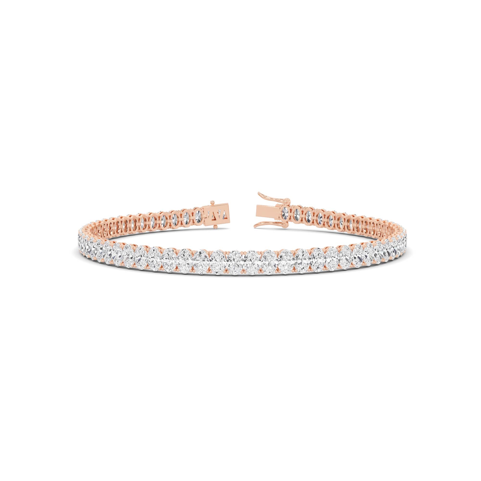 Single Line Classic 4 Prong Oval Cut Diamond Tennis Bracelet in 9K Rose Gold