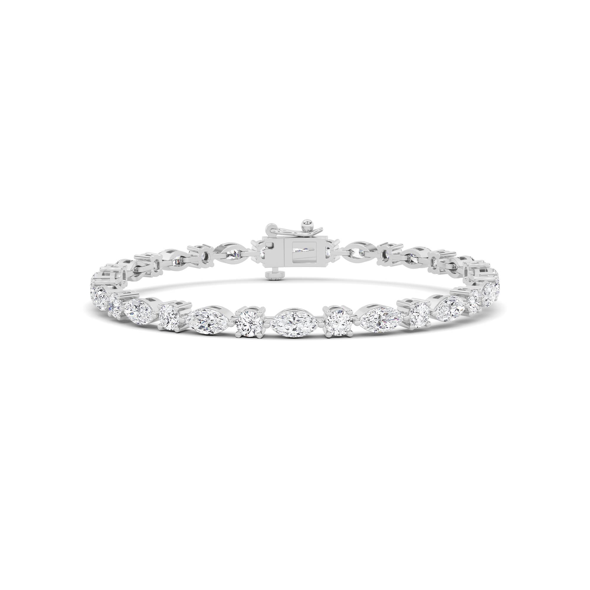 Designer Prong Set Round and Marquise Cut Diamond Tennis Line Bracelet in 9K White Gold