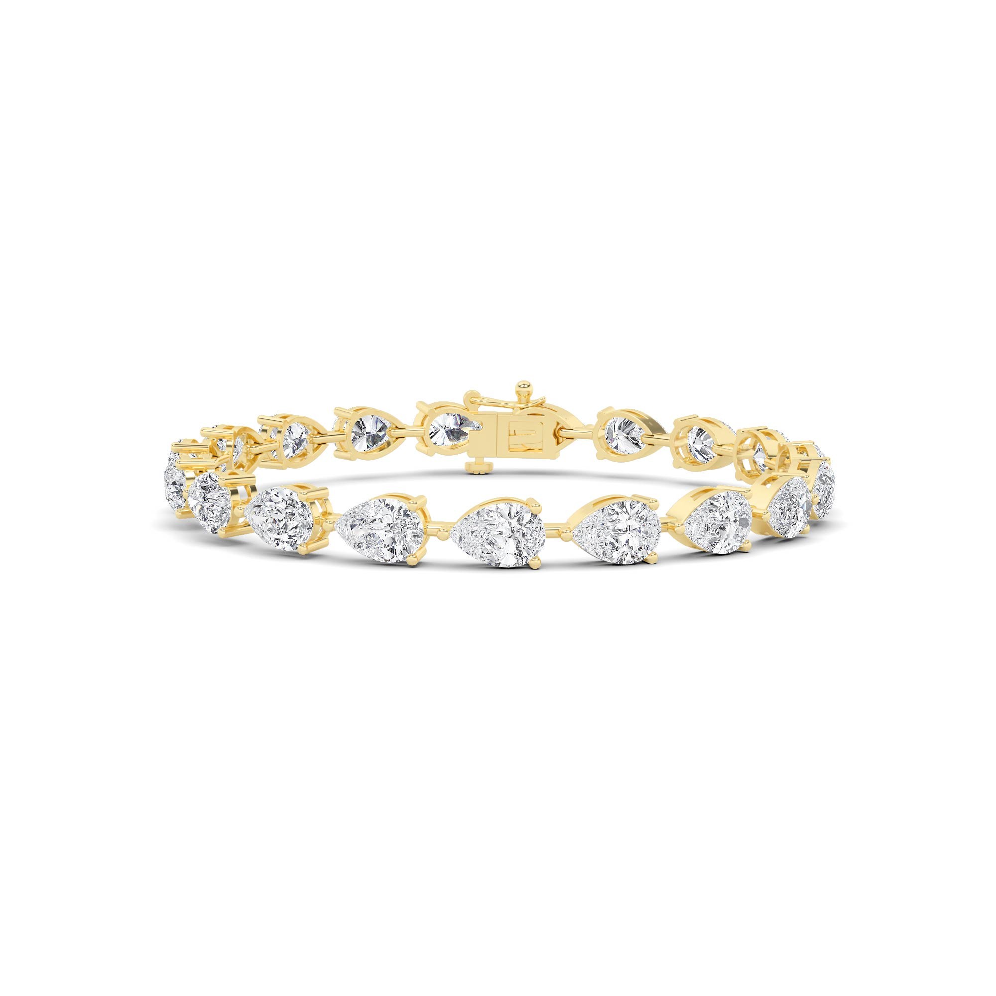 Unique 3 Prong Pear Cut Diamond Tear Drop Tennis Bracelet in 9K Yellow Gold