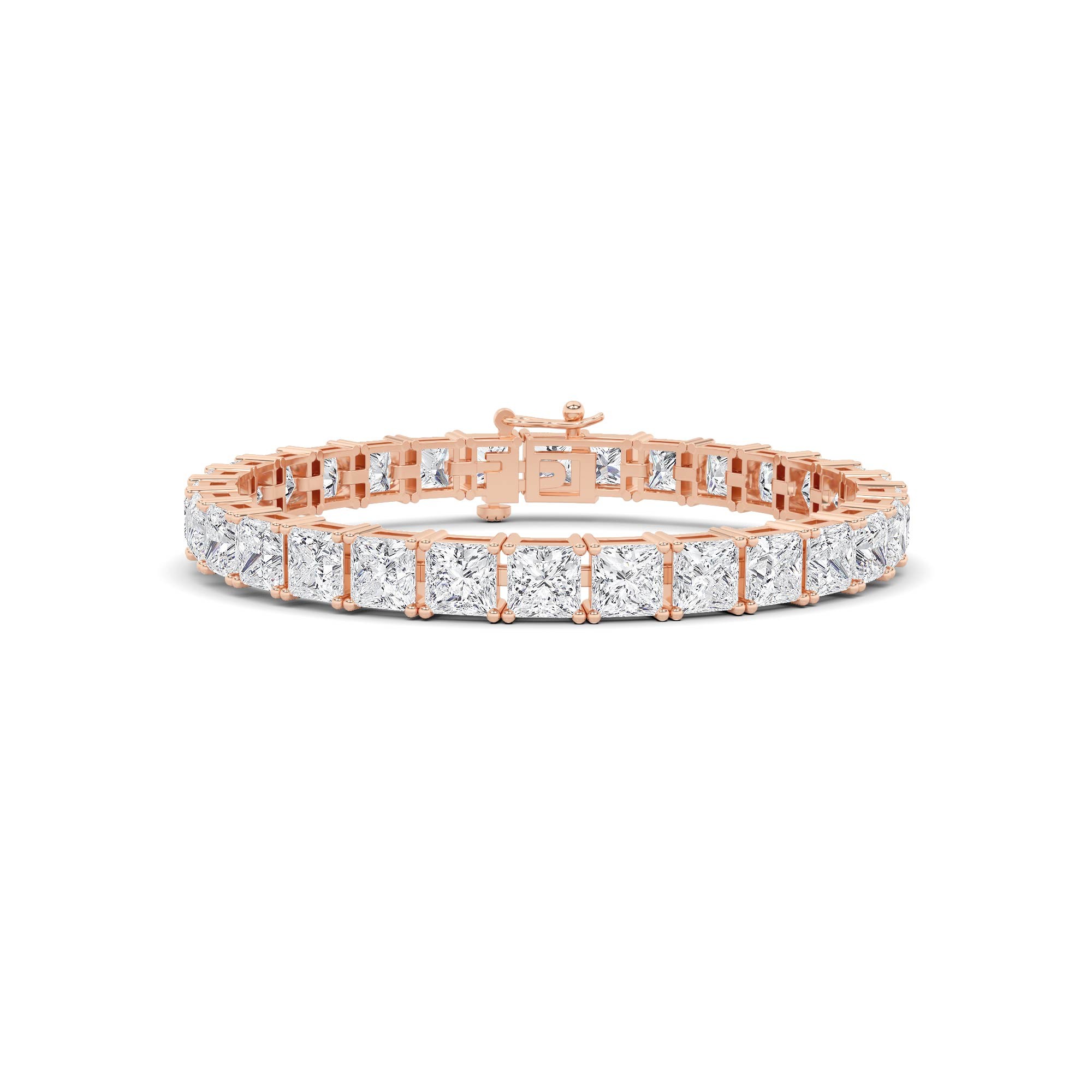 Traditional Basket Set 4 Prong Princess Cut Diamond Line Tennis Bracelet in 9K White Gold