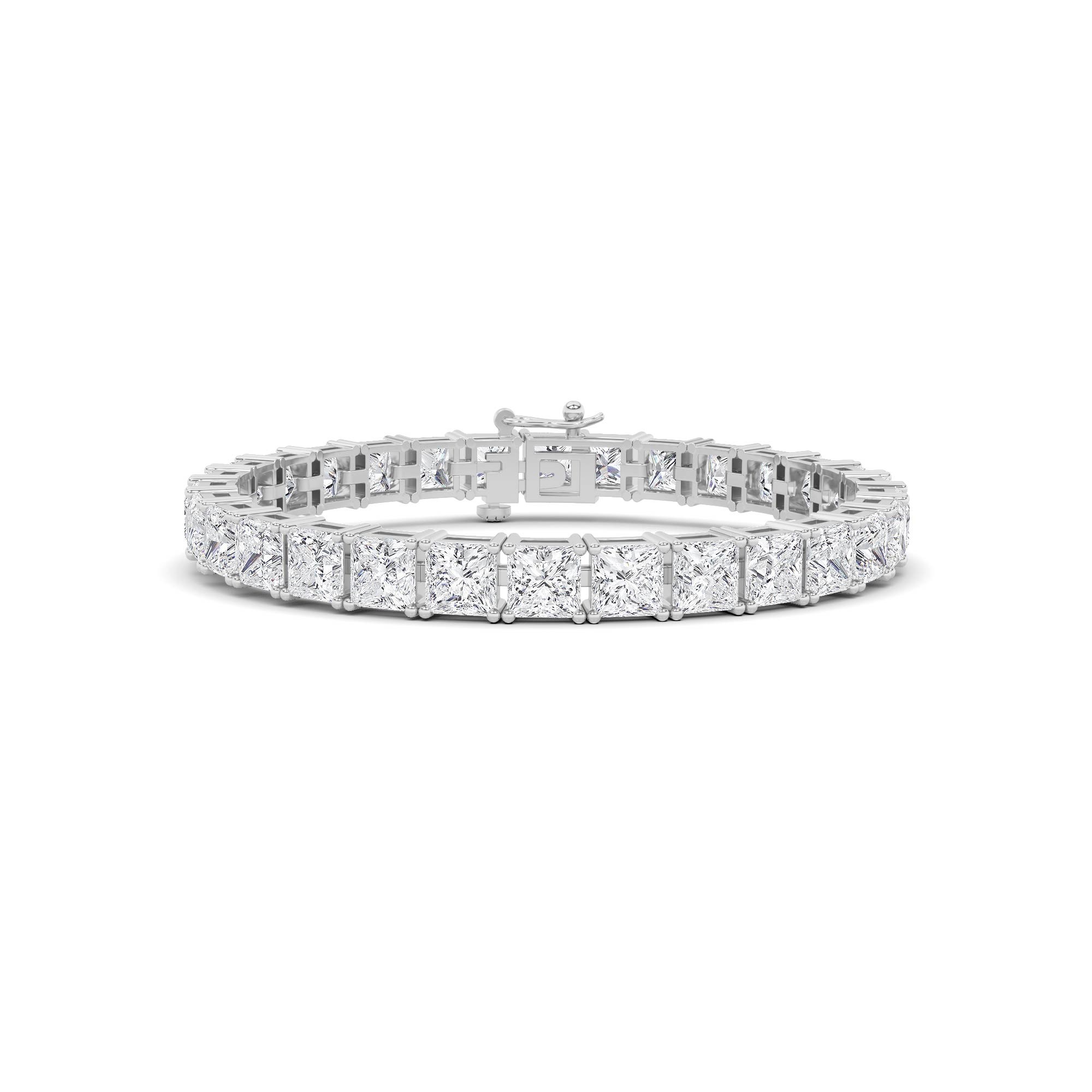 Traditional Basket Set 4 Prong Princess Cut Diamond Line Tennis Bracelet in 9K White Gold