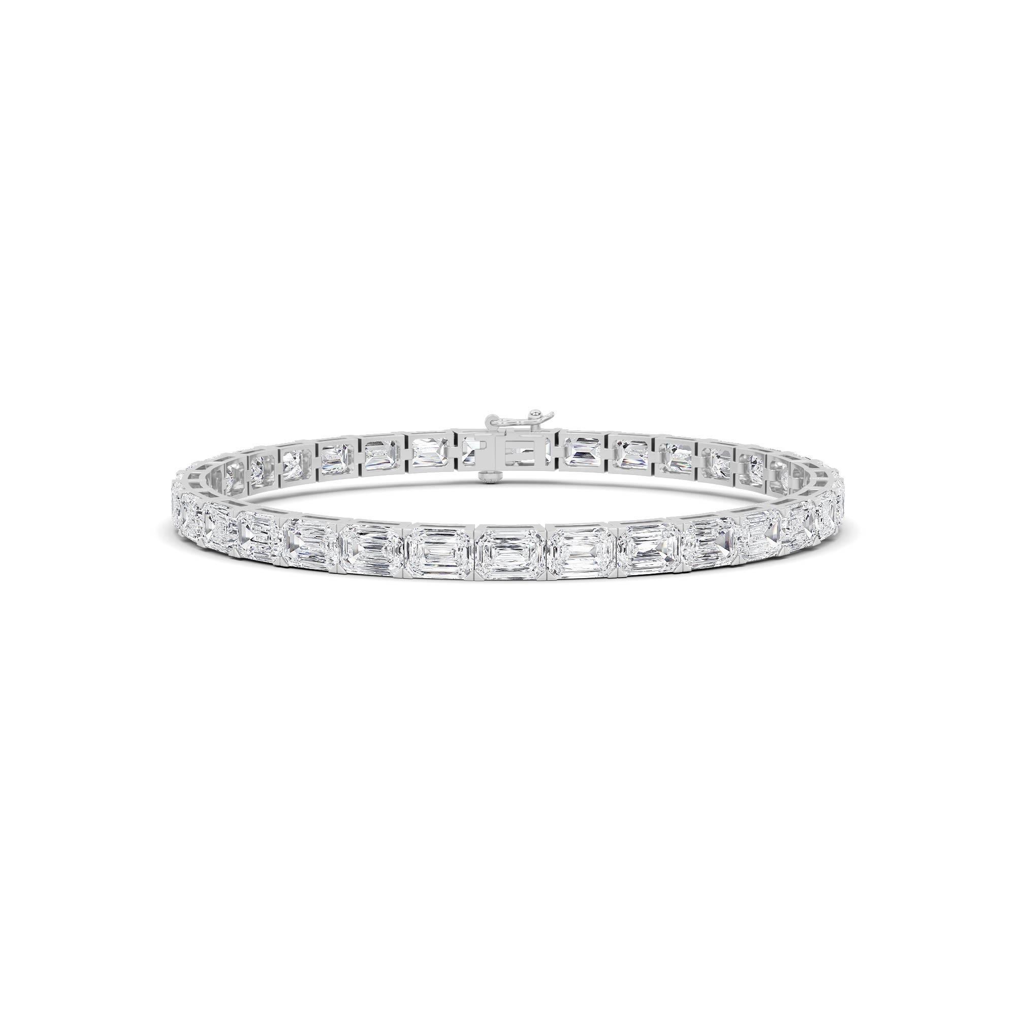 Stylish Signature 4 Prong Emerald Cut Diamond Line Tennis Bracelet in 9K White Gold