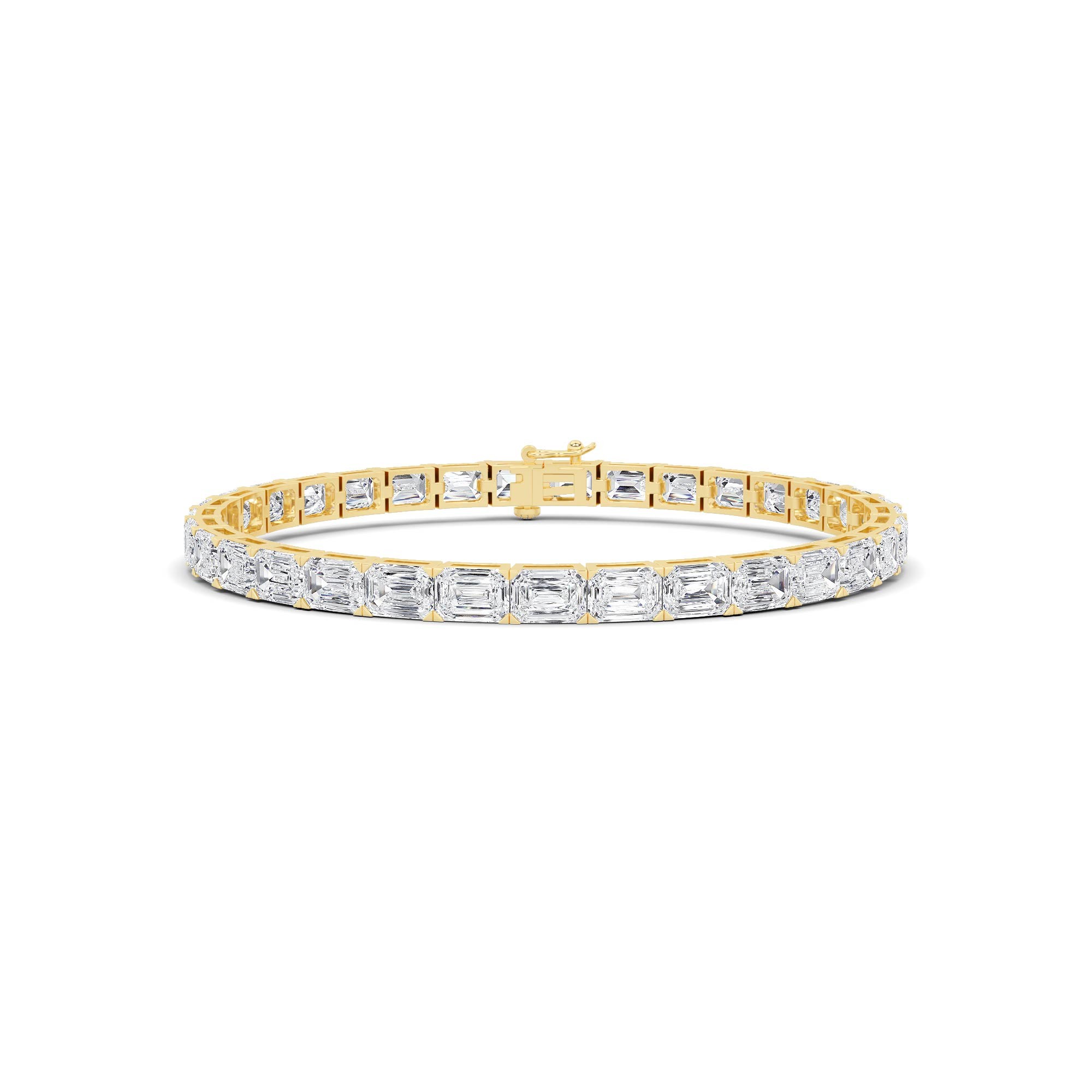 Stylish Signature 4 Prong Emerald Cut Diamond Line Tennis Bracelet in 9K White Gold