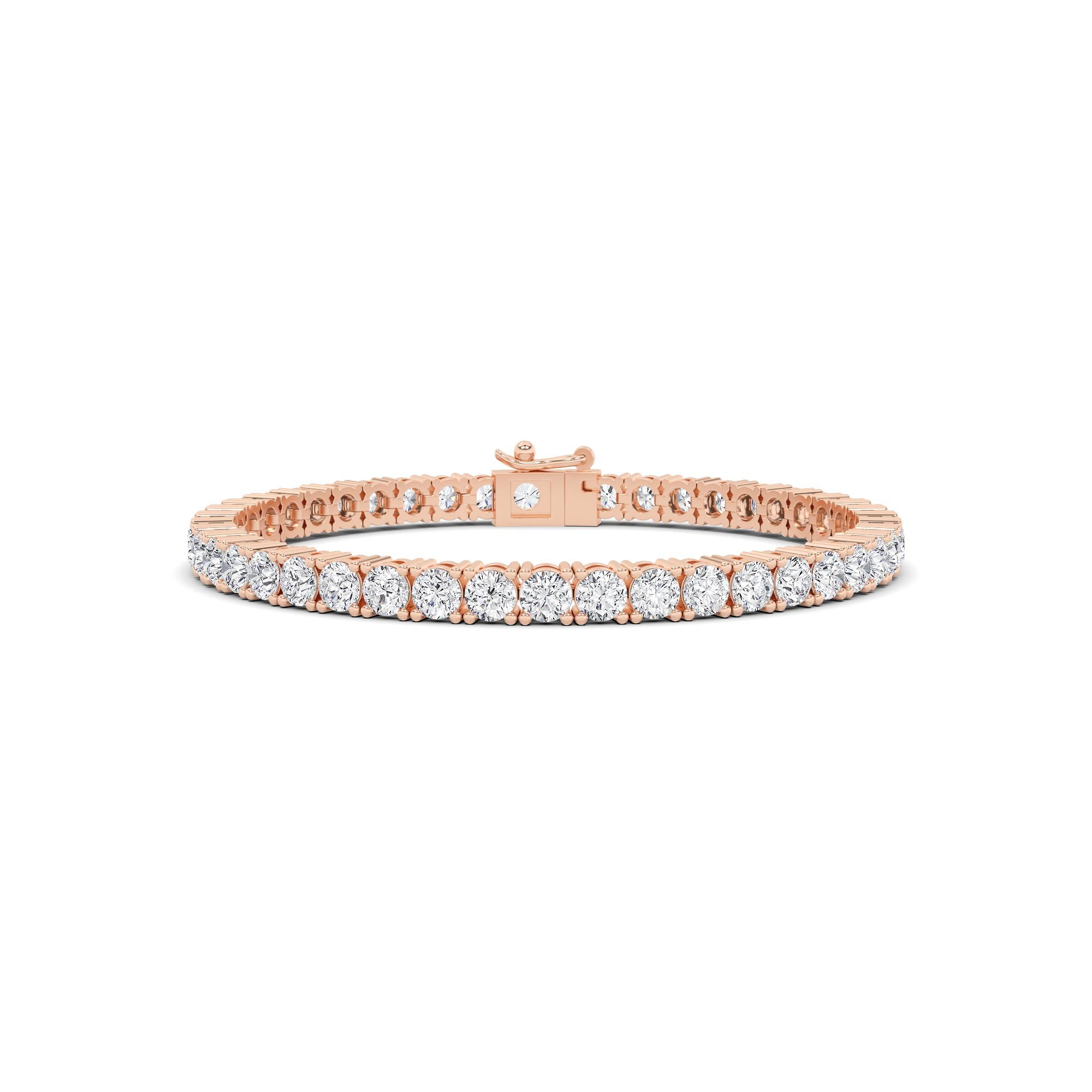 Traditional Basket Set 4 Prong Round Cut Diamond Line Tennis Bracelet in 9K Rose Gold