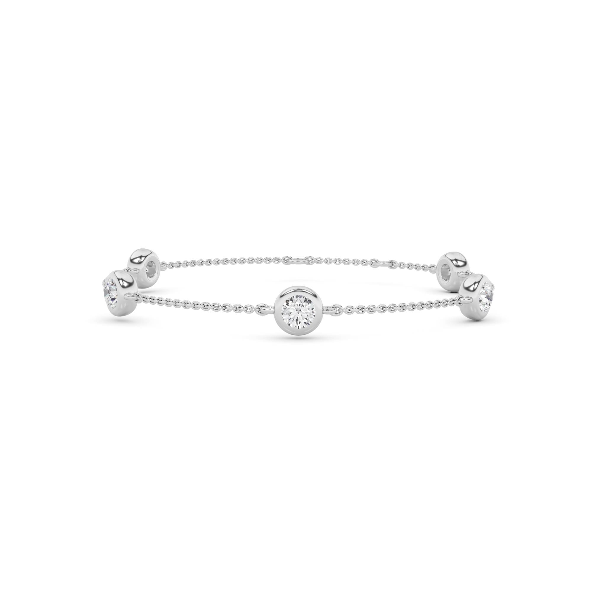Bezel Set Round Station Bracelet in 9K White Gold