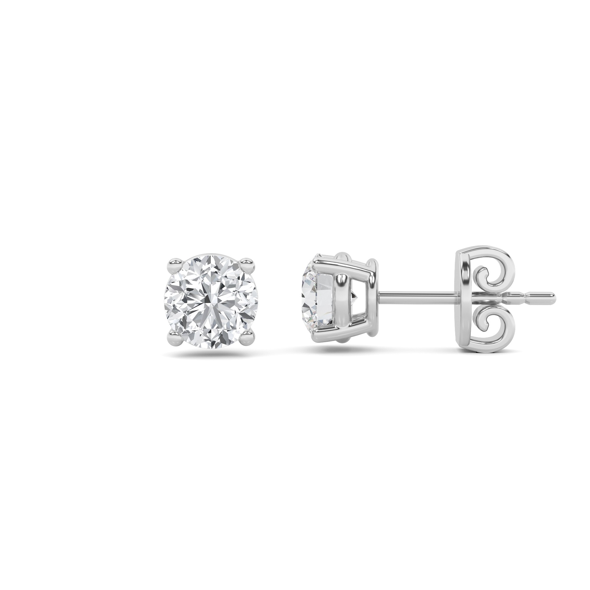 Shine Round Cut 4 Prong Diamond Stud in 9K White Gold