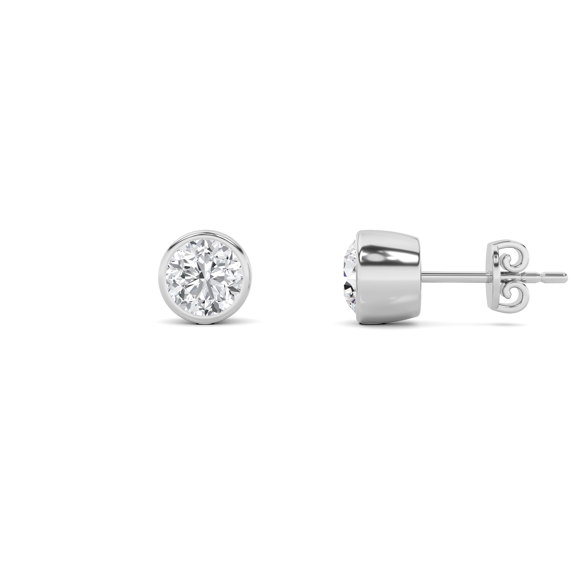 High Bezel Set Round Cut Diamond Stud Earring