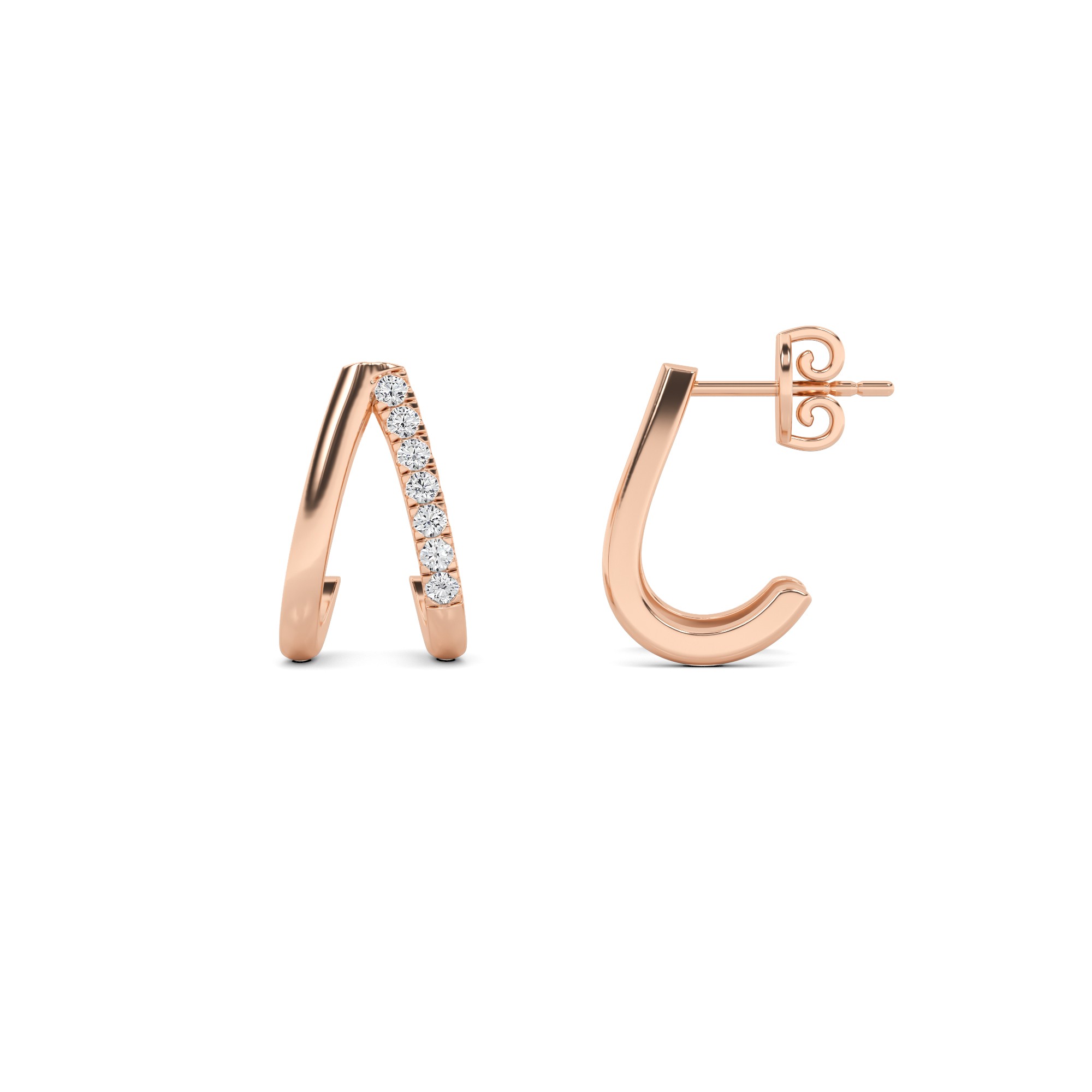 4 Prong Round Cut Diamond Designer Earring in 9K White Gold