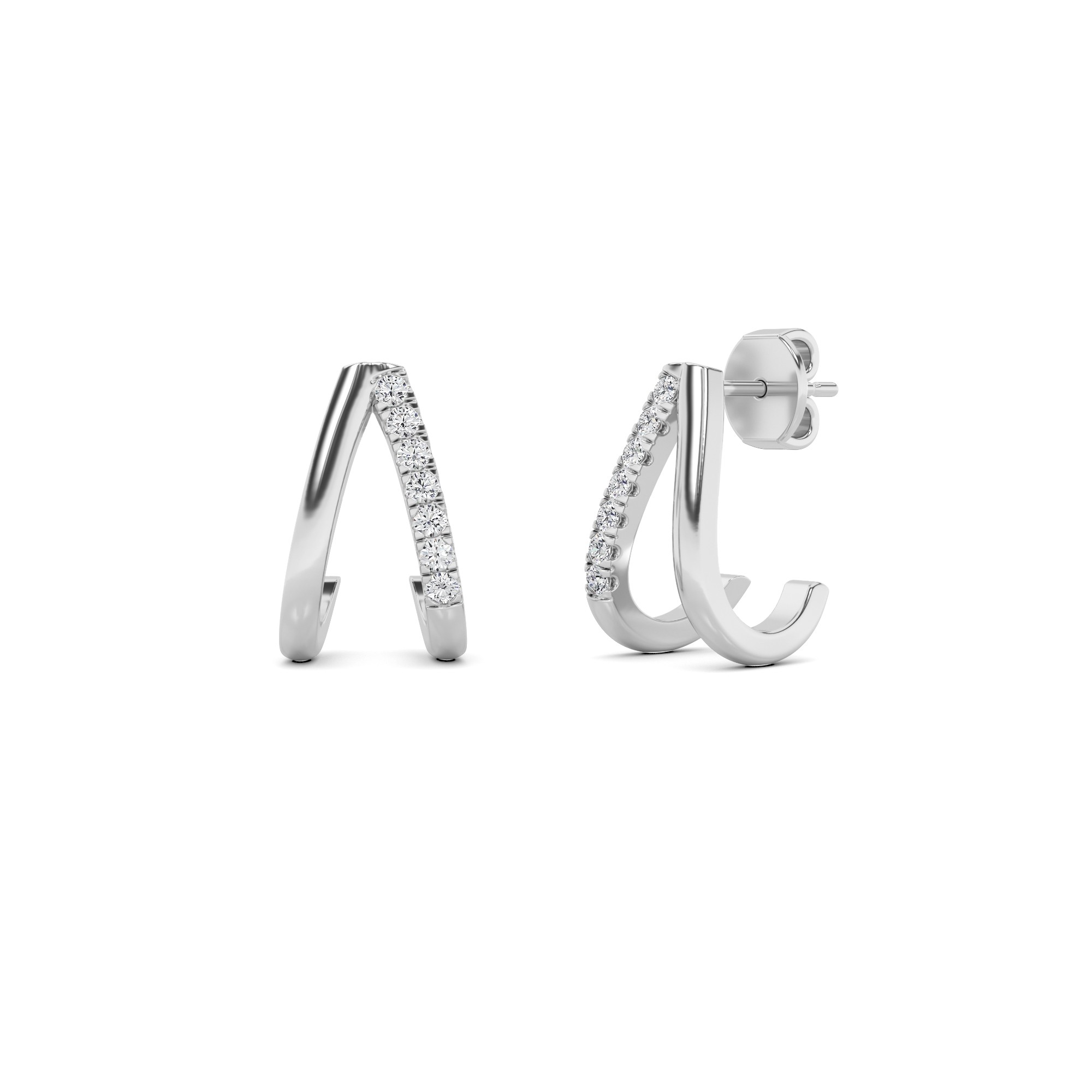 4 Prong Round Cut Diamond Designer Earring in 9K White Gold