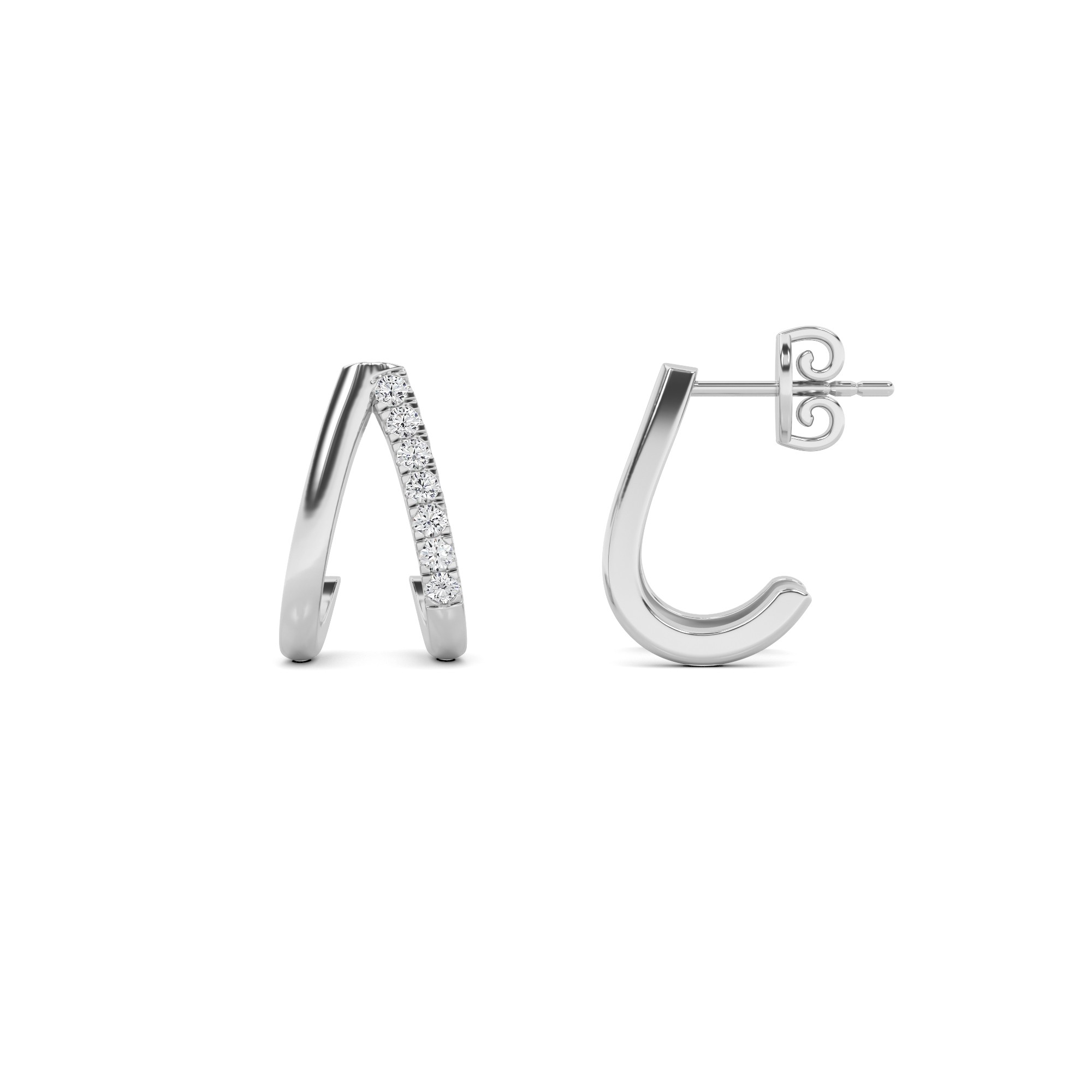 4 Prong Round Cut Diamond Designer Earring in 9K White Gold