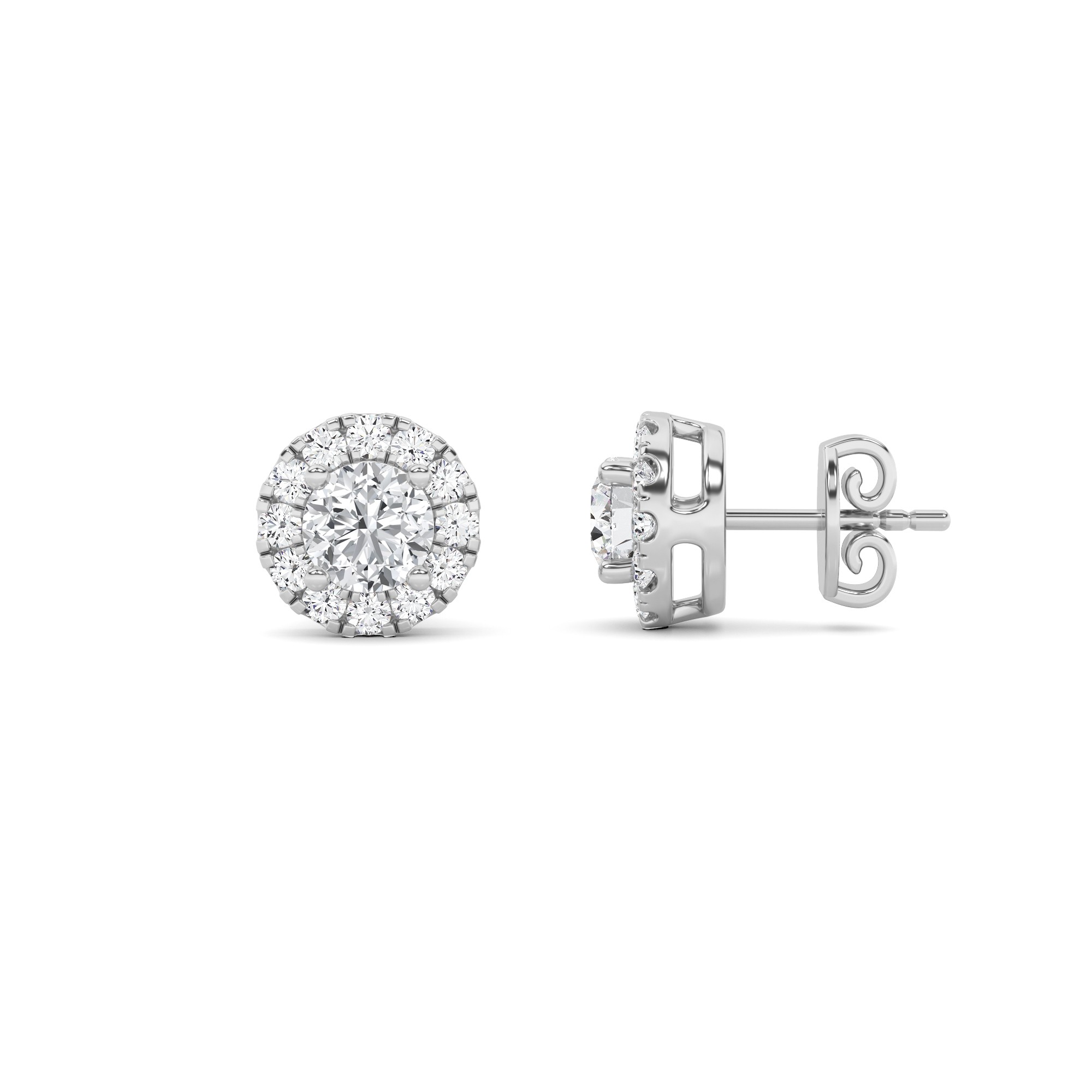 4 Prong Round Antique Halo Earring in 9K White Gold