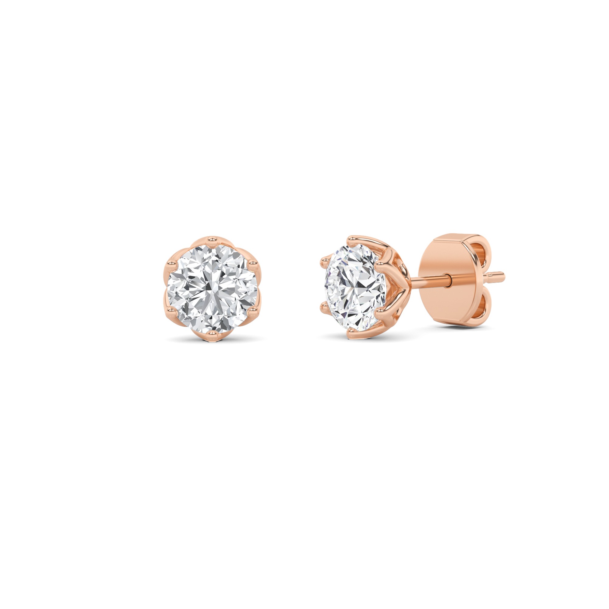 Flower Set 6 Prong Round Cut Diamond Stud Earring