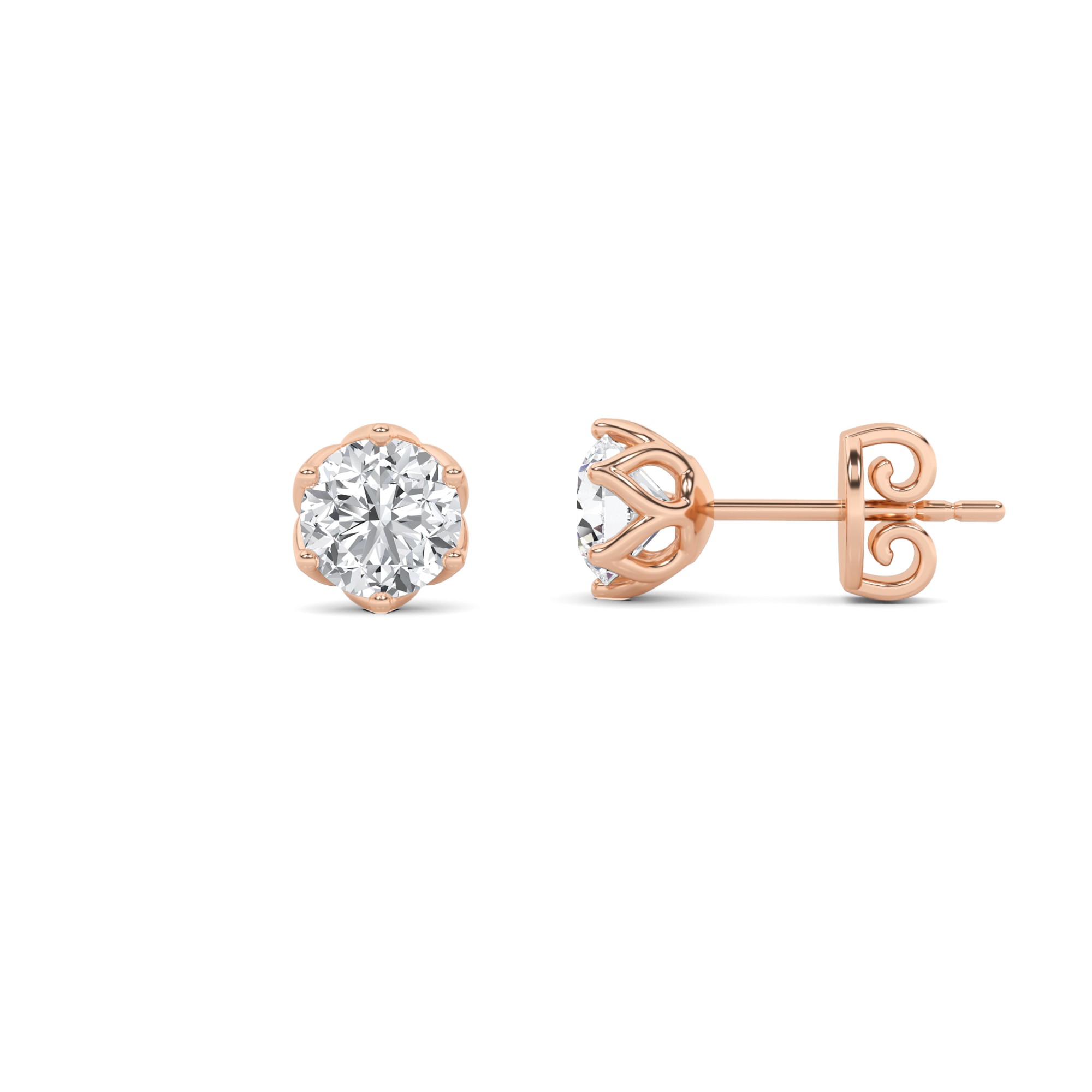Flower Set 6 Prong Round Cut Diamond Stud Earring