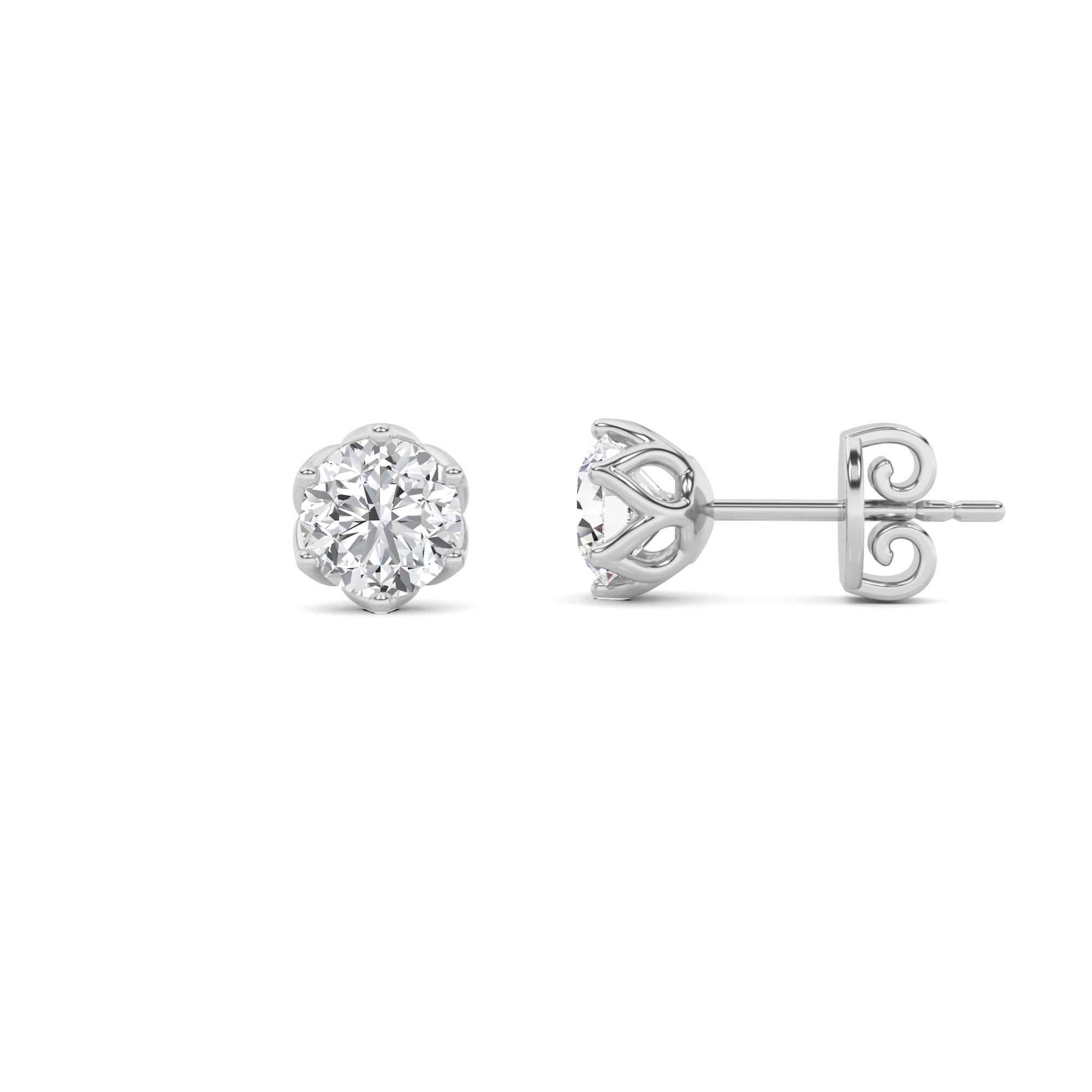 Flower Set 6 Prong Round Cut Diamond Stud Earring