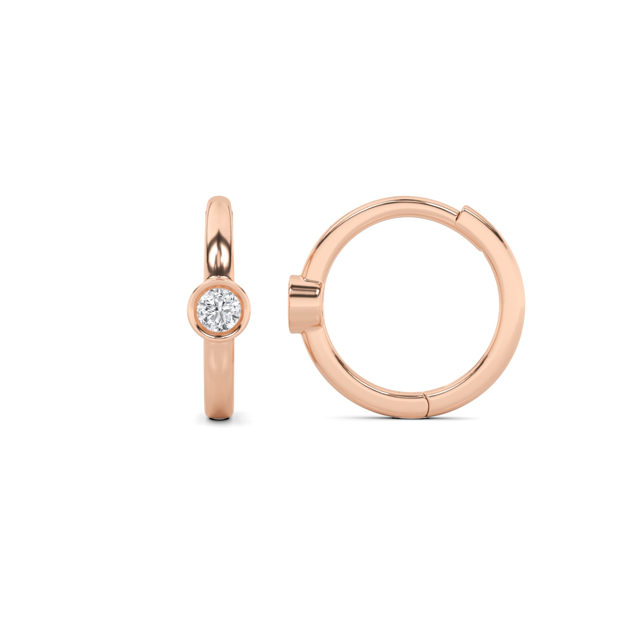 Unique Bezel Set Round Cut Diamond Hoop Earring