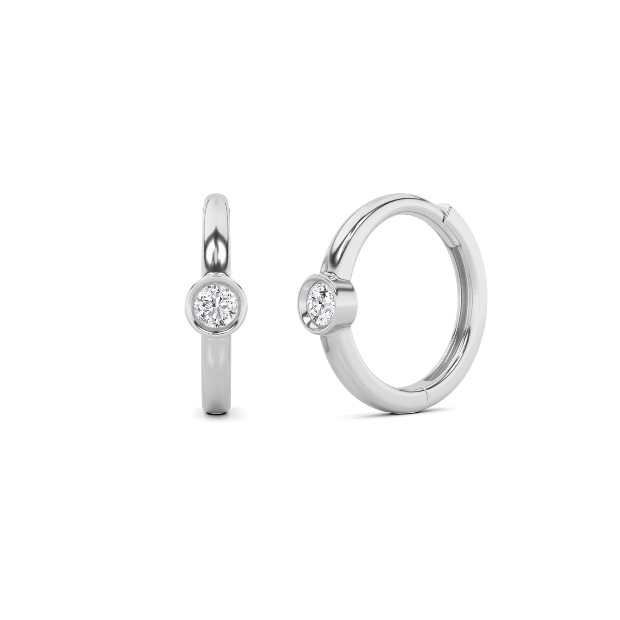 Unique Bezel Set Round Cut Diamond Hoop Earring
