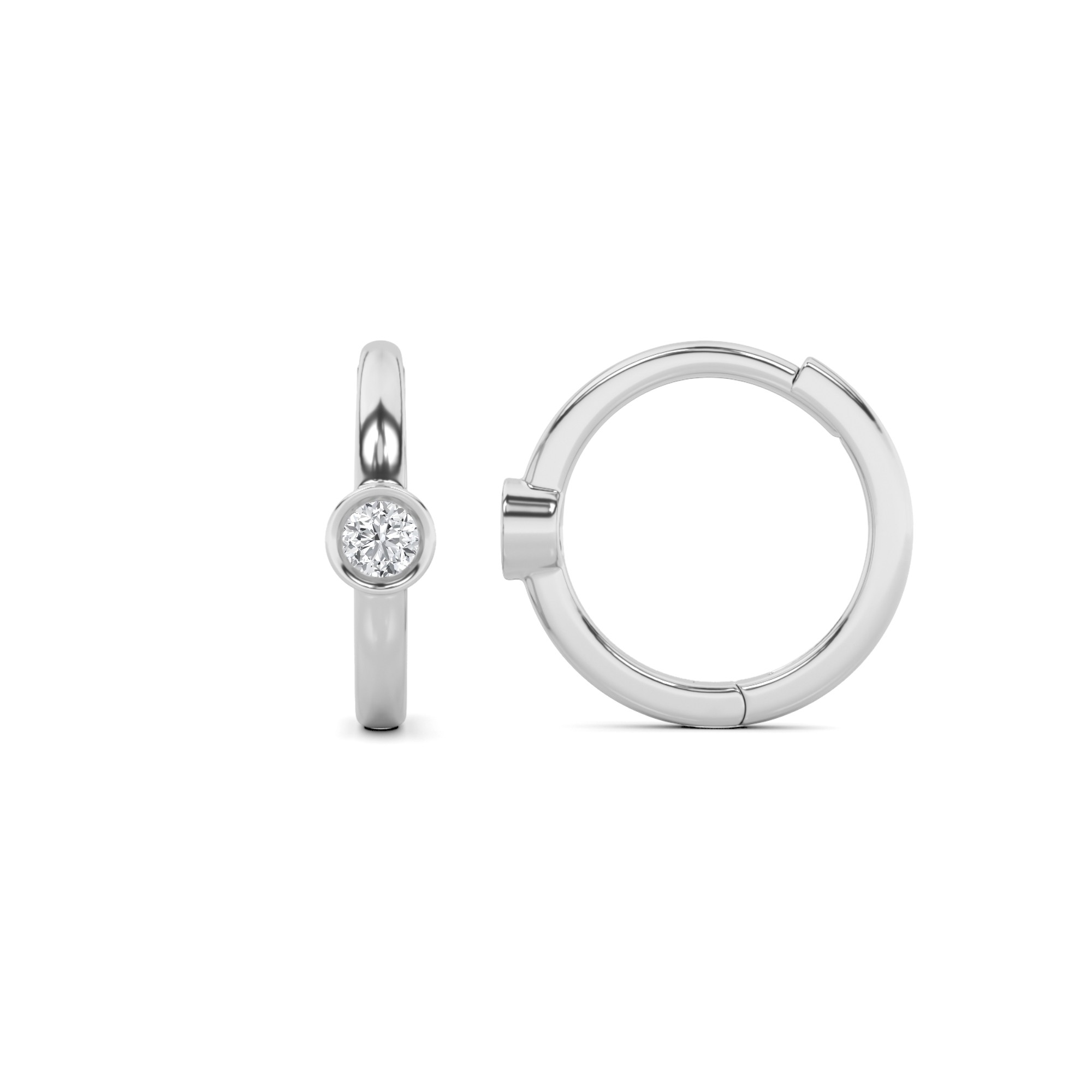 Unique Bezel Set Round Cut Diamond Hoop Earring