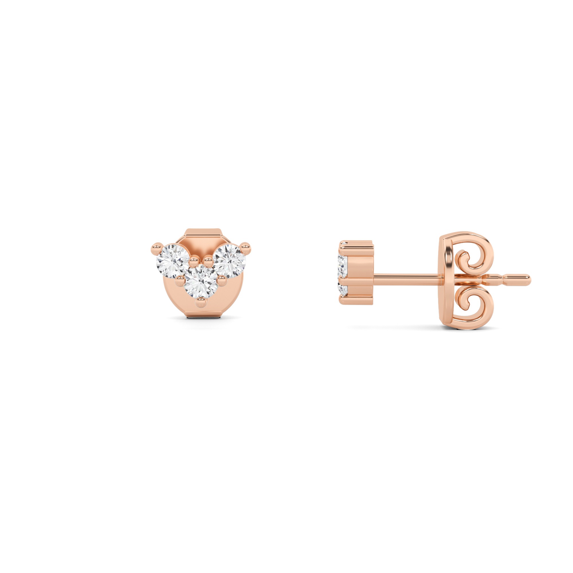 Three Stone Round Cut Shine Diamond Stud Earring