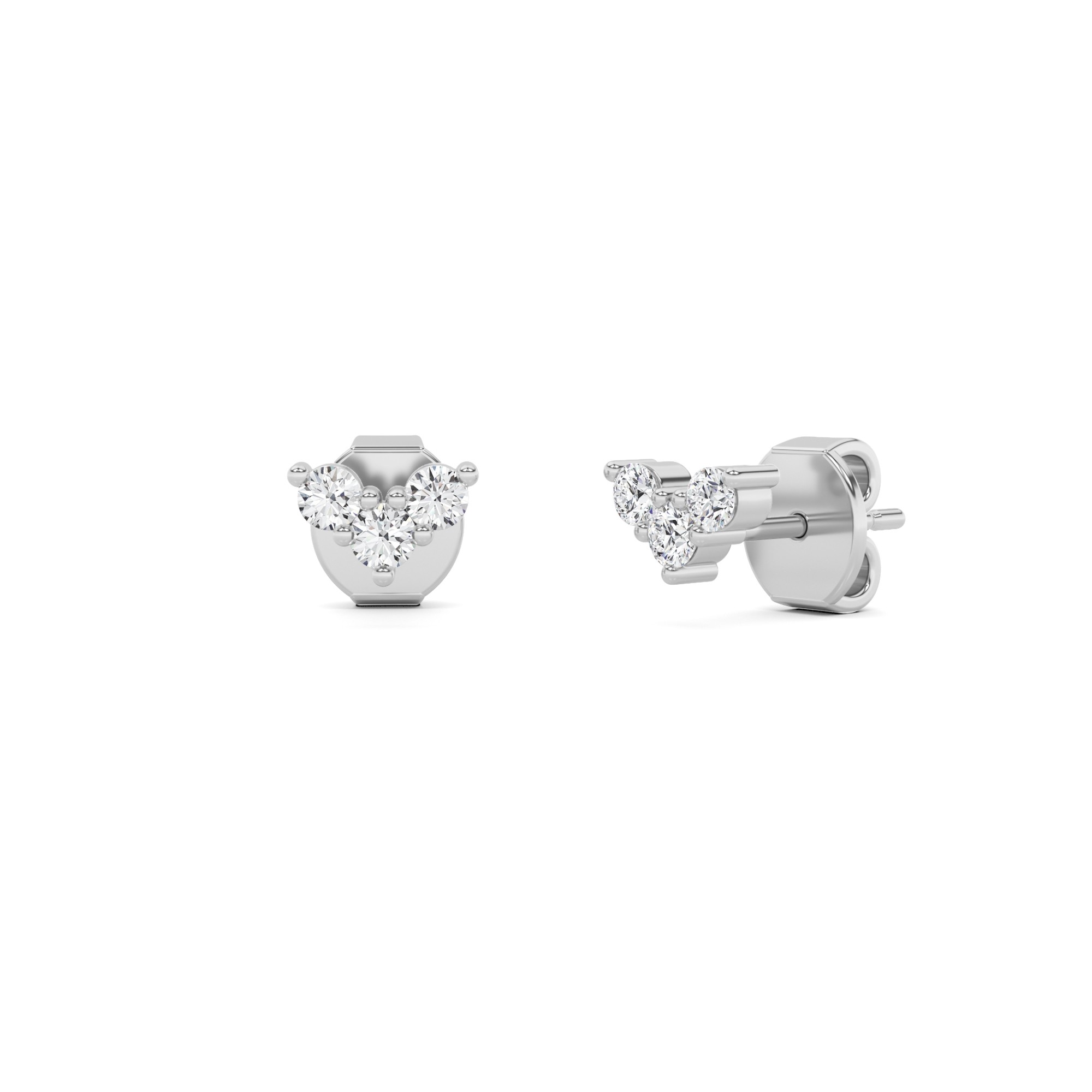 Three Stone Round Cut Shine Diamond Stud Earring
