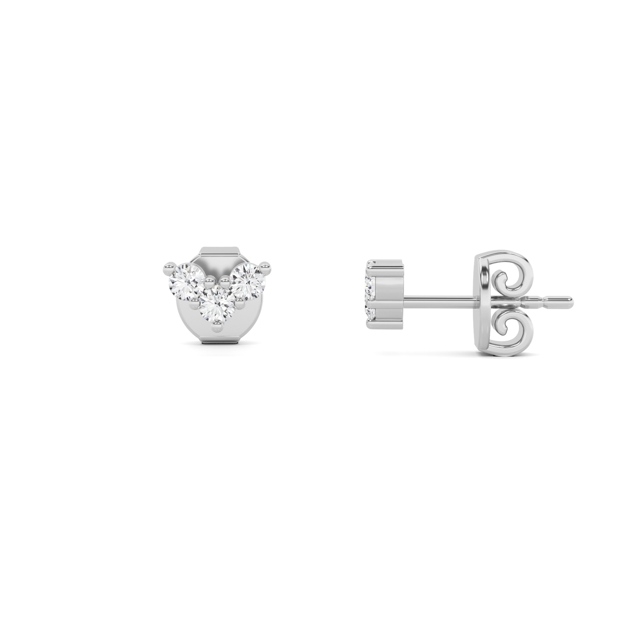 Three Stone Round Cut Shine Diamond Stud Earring