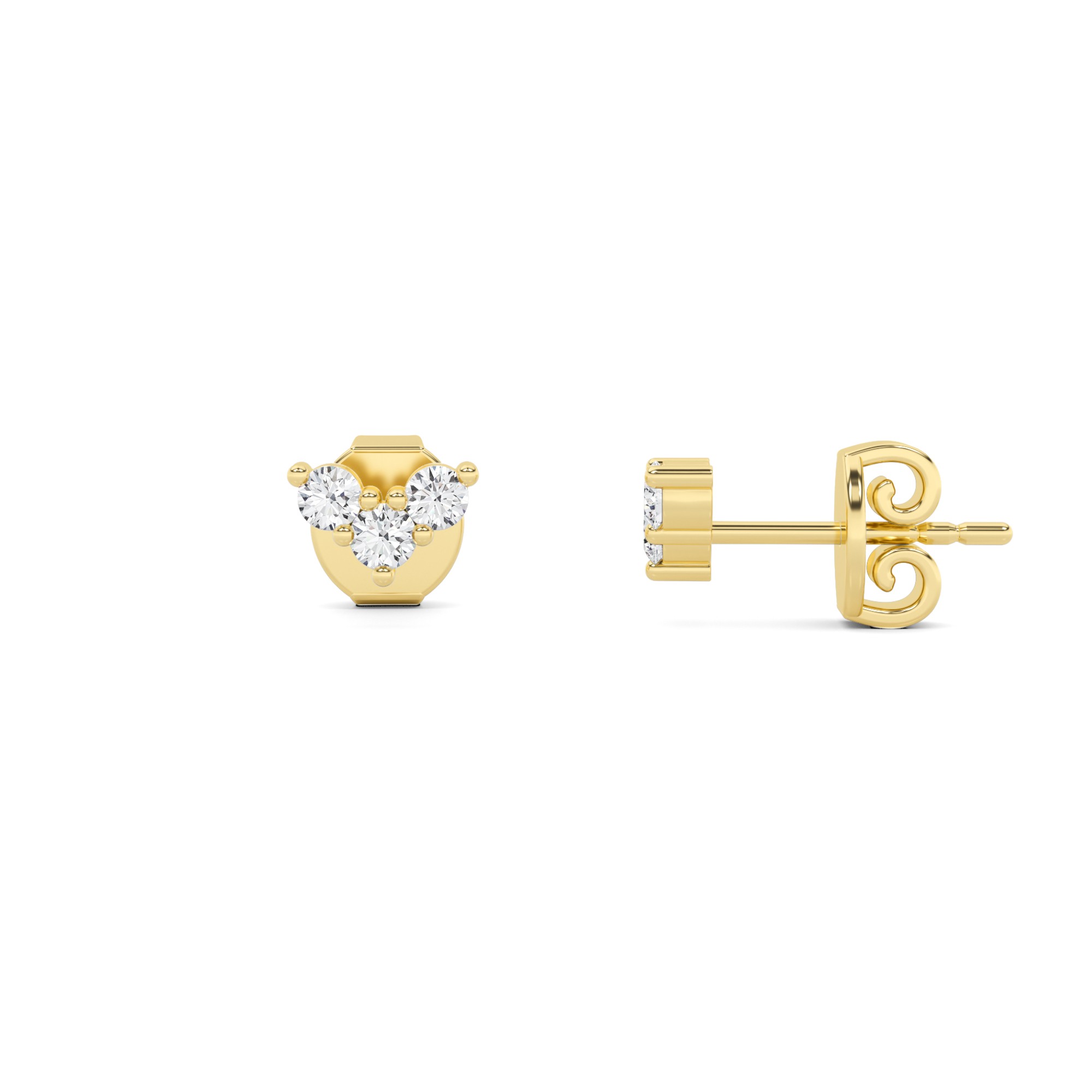 Three Stone Round Cut Shine Diamond Stud Earring