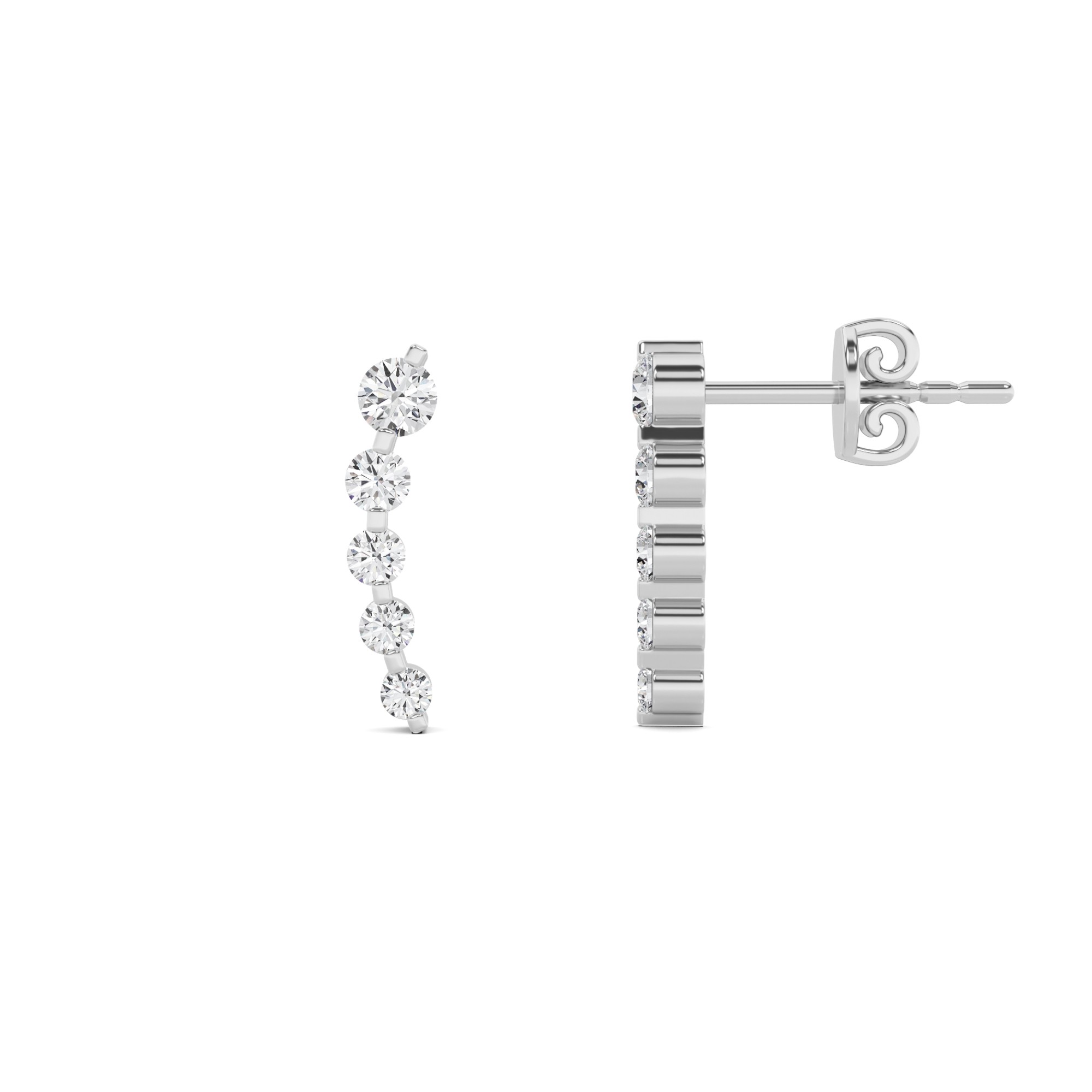 Curve Bar Round Cut Diamond Designer Earring