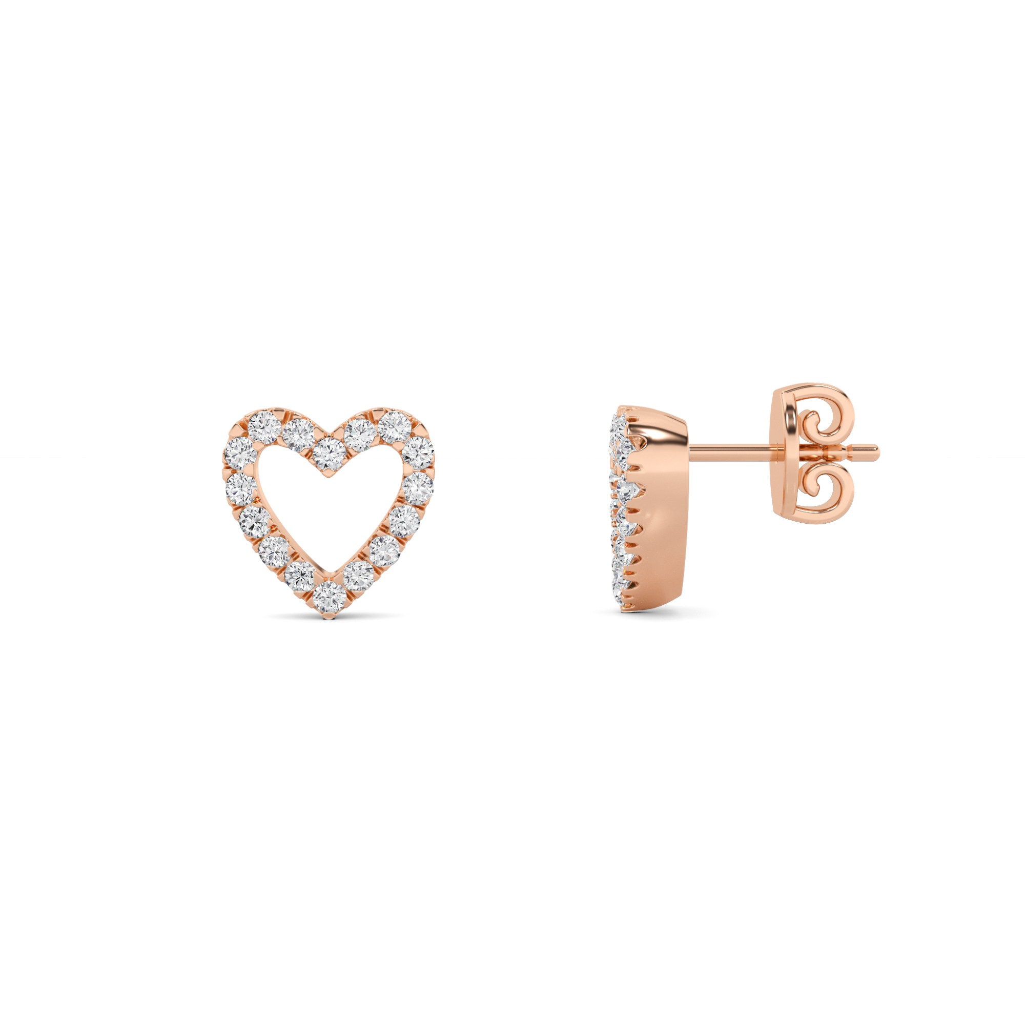 Heart Shape Round Cut Designer Earring In 9K White Gold