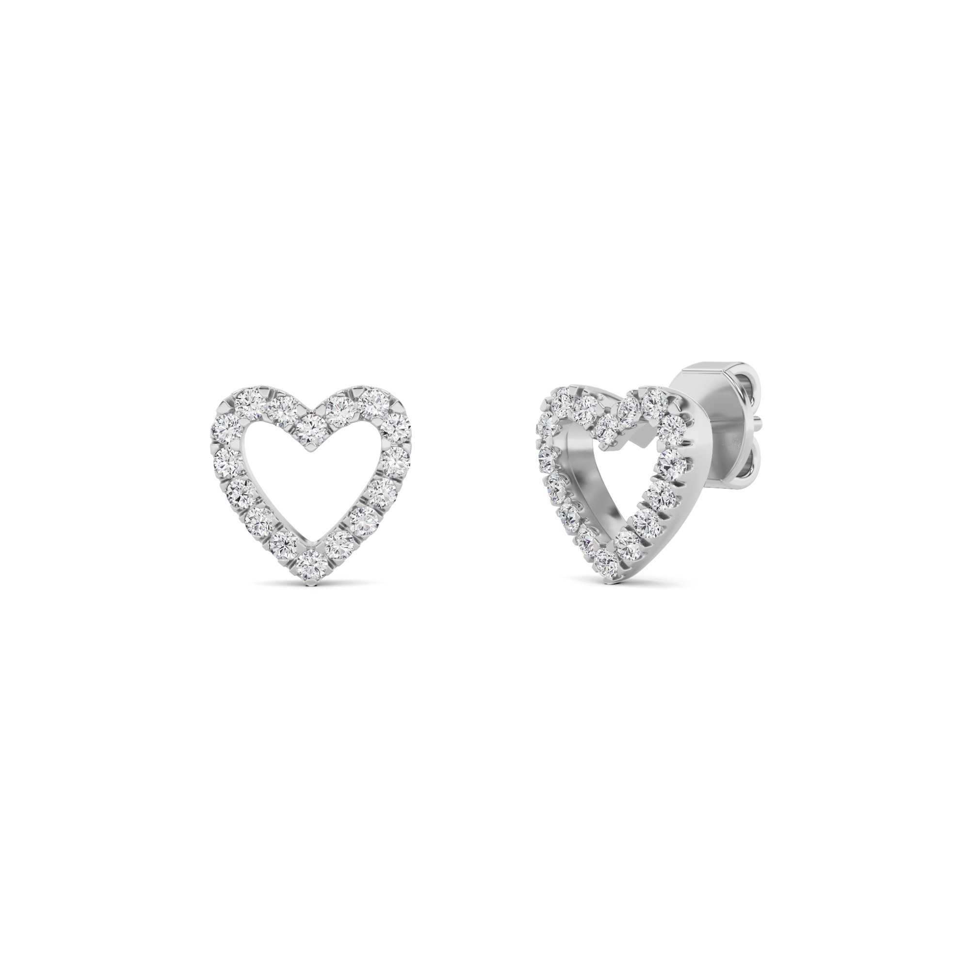 Heart Shape Round Cut Designer Earring In 9K White Gold
