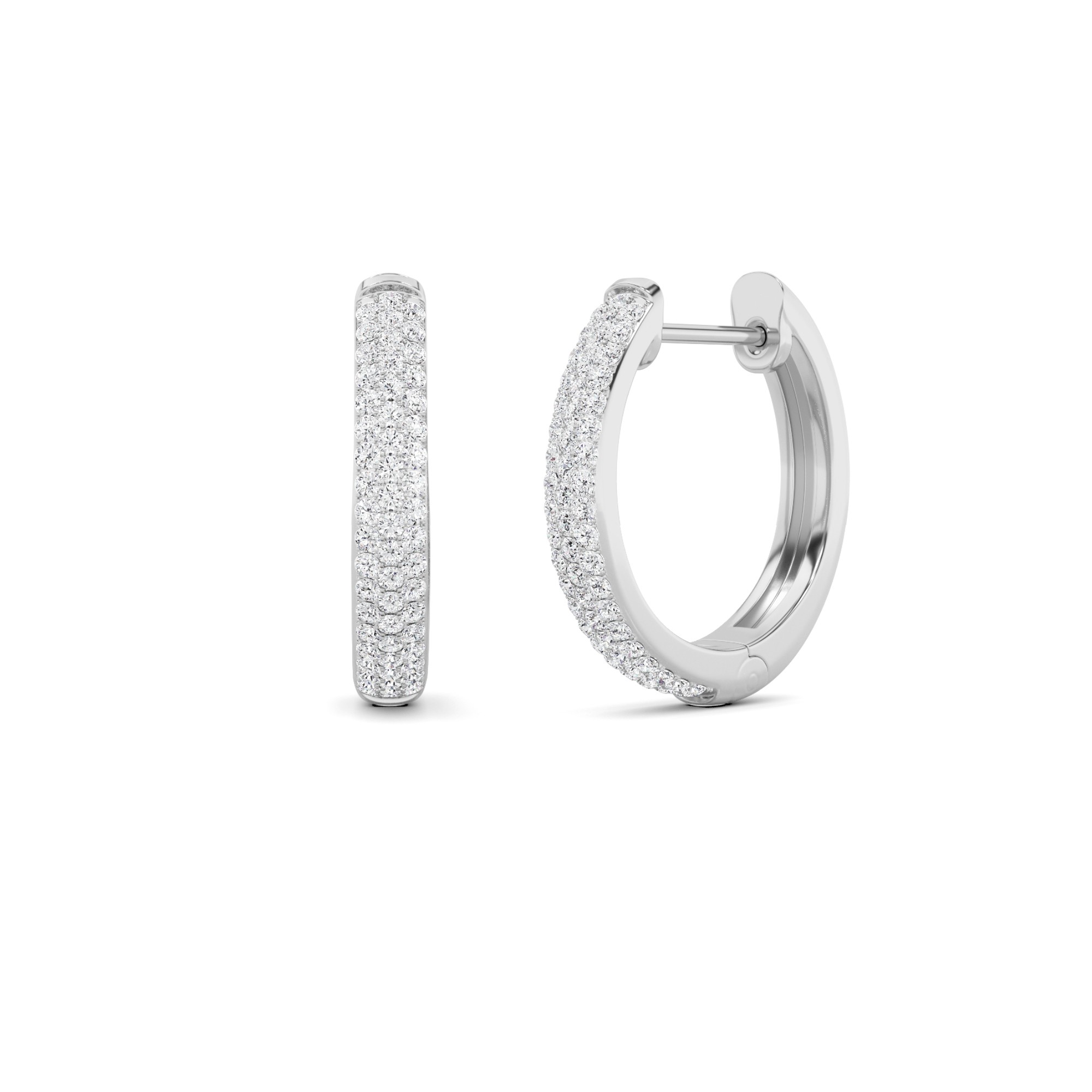 Classic Double Row Round Cut Hoop Diamond Earrings In 9K White Gold