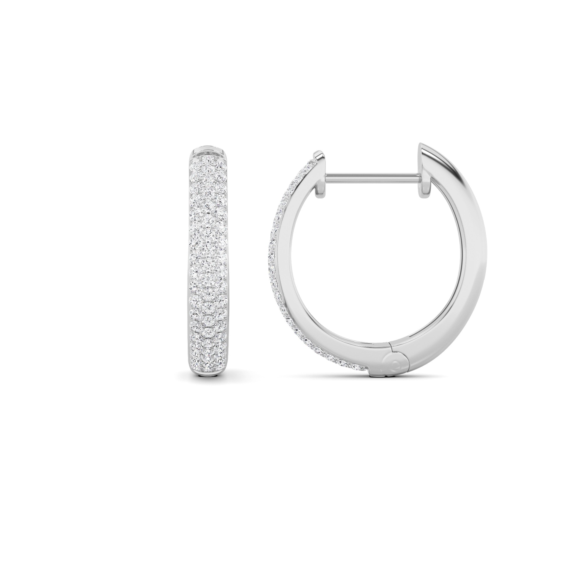Classic Double Row Round Cut Hoop Diamond Earrings In 9K White Gold
