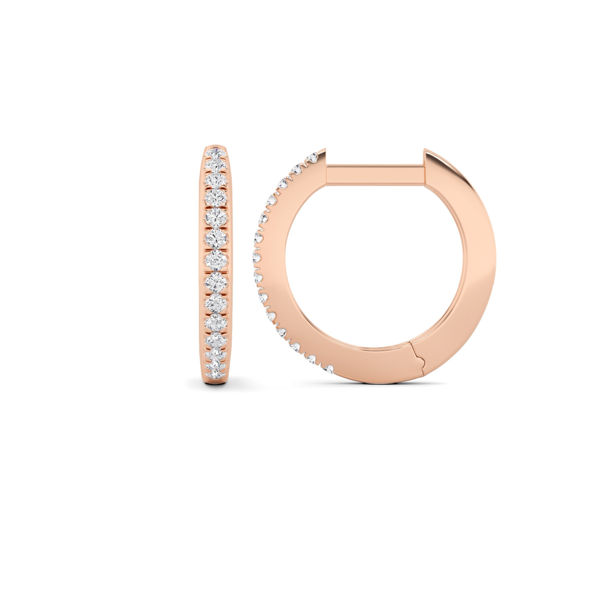 Flat One Row Round Cut Delicate Diamond Hoop Earrings In 9K White Gold