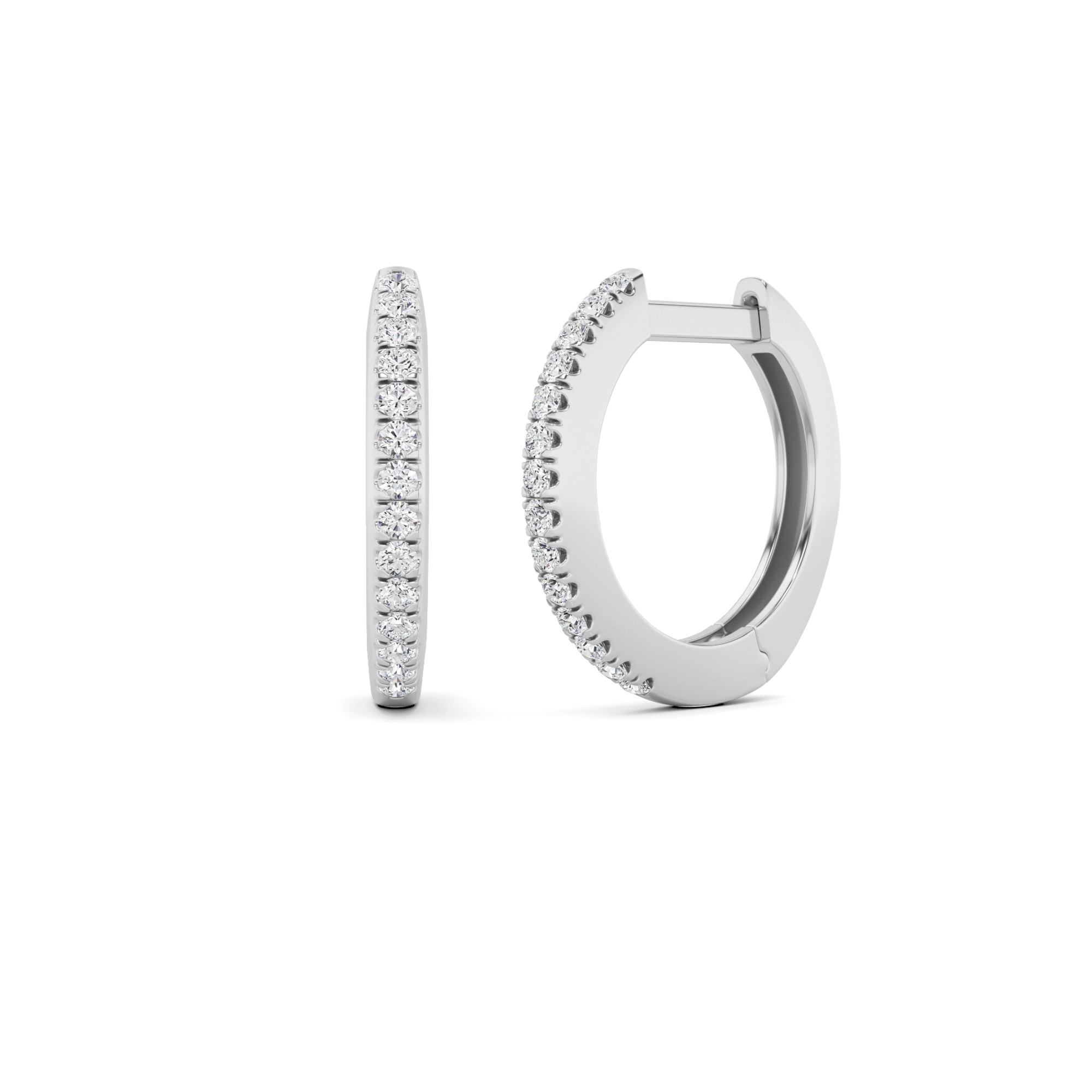 Flat One Row Round Cut Delicate Diamond Hoop Earrings In 9K White Gold