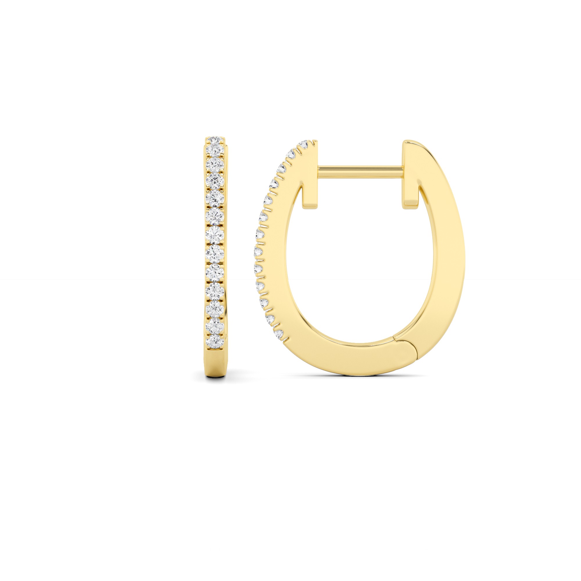 Elegant 4 Prong Round Cut Diamond Hoop Earrings In 9K Yellow Gold